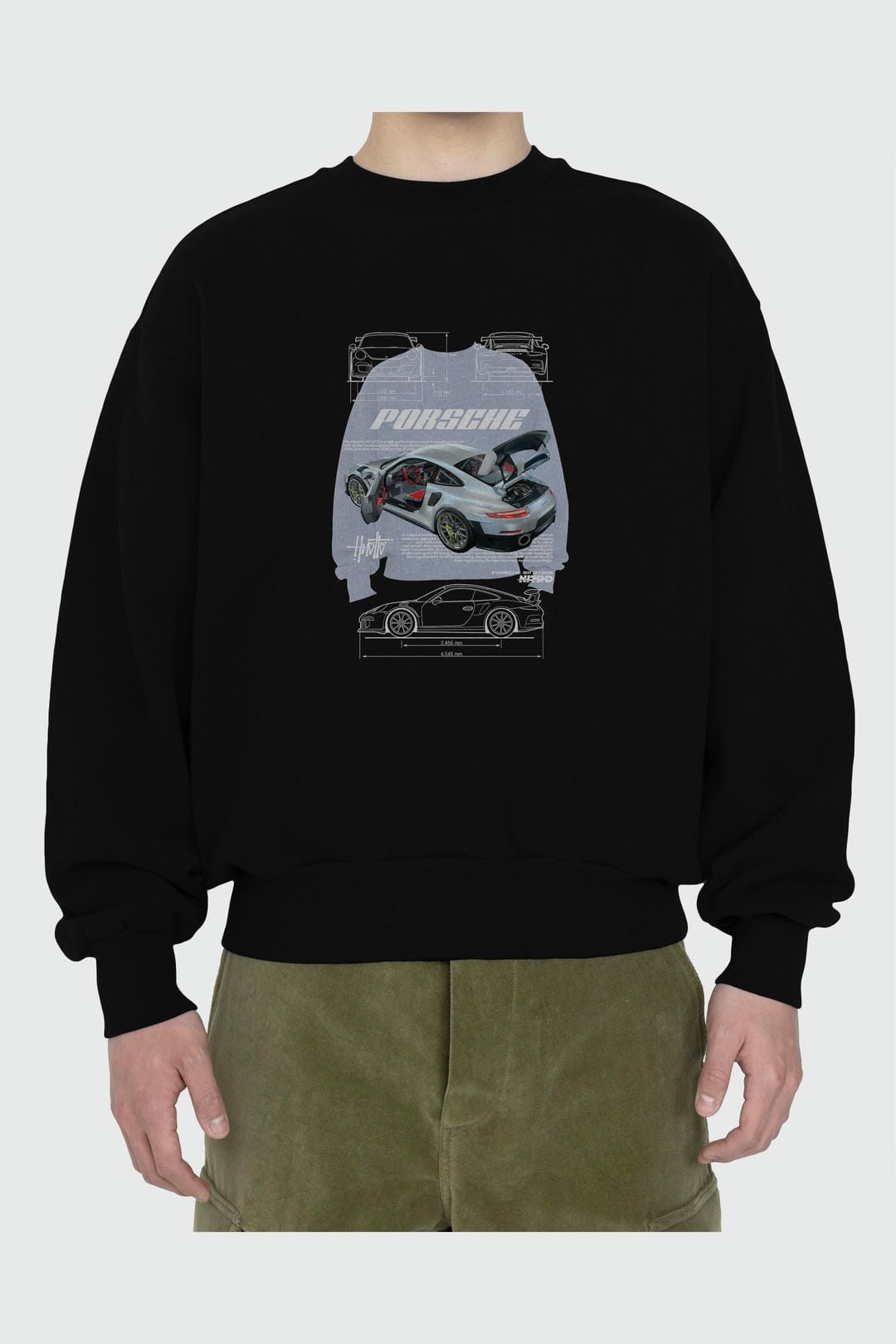 PORSCHE 911 GT2 RS Ön Baskılı Anime Oversize Sweatshirt Erkek Kadın Unisex