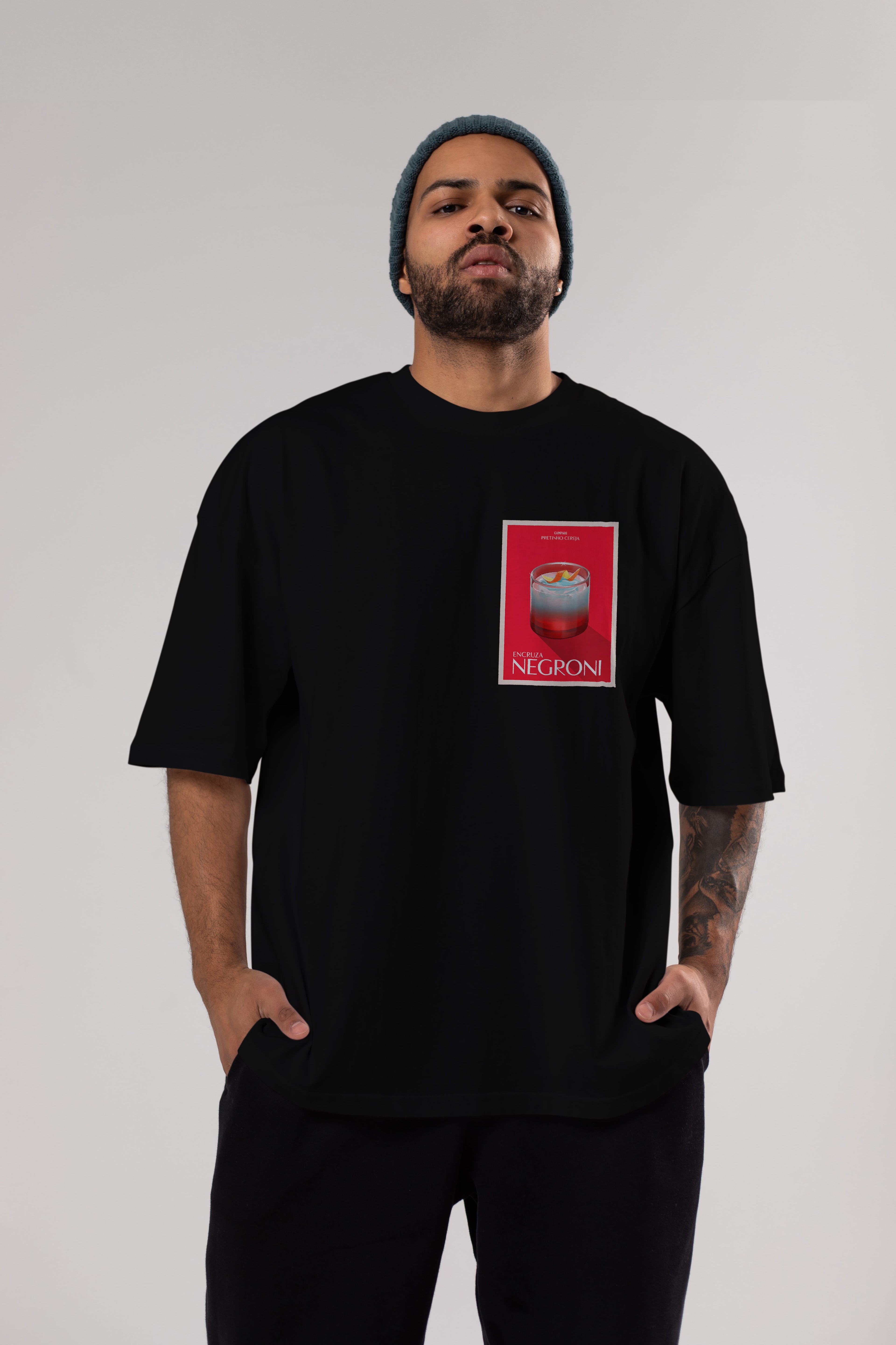 Encruza Negroni Ön Sol Baskılı Oversize t-shirt Erkek Kadın Unisex %100 Pamuk Bisiklet Yaka tişort