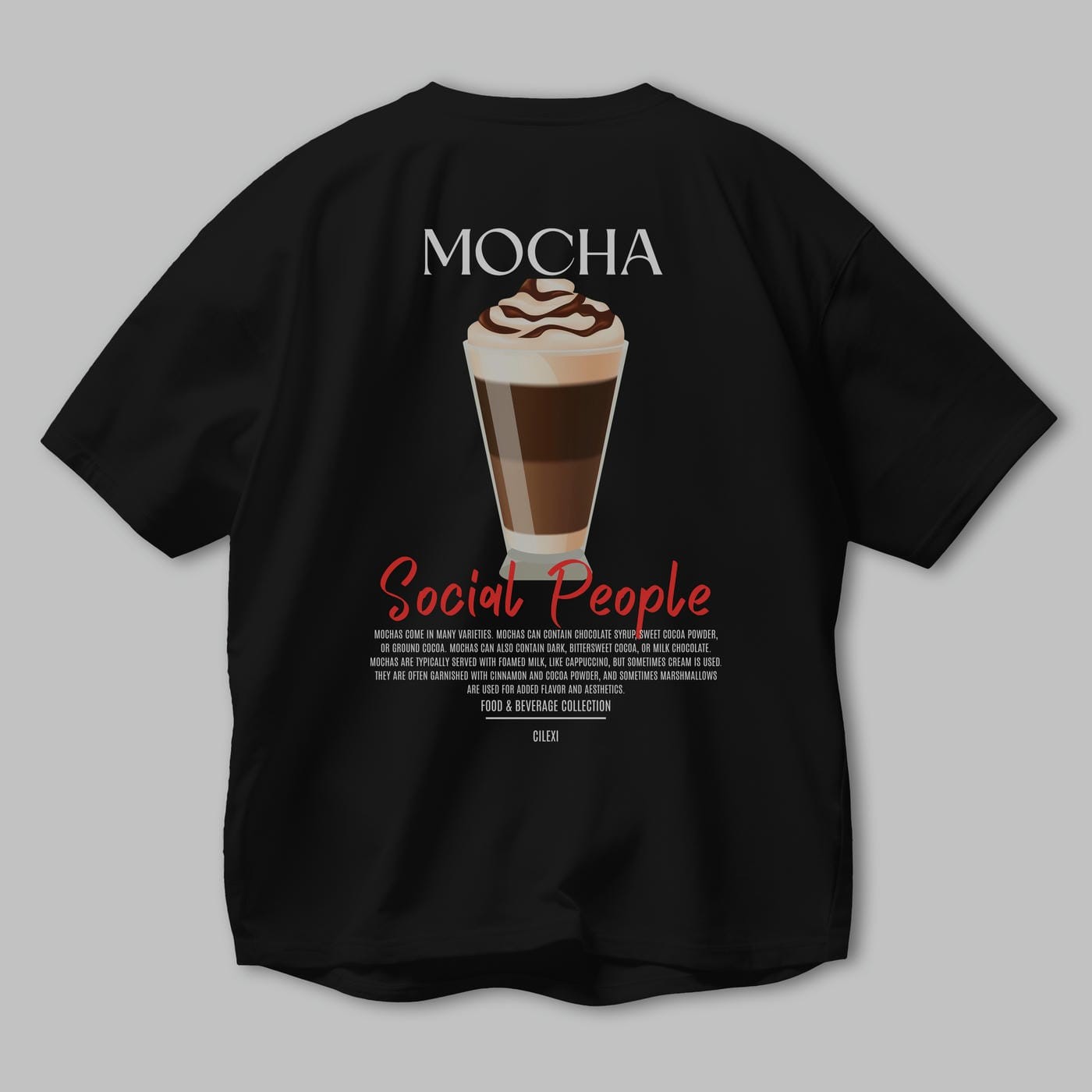 Mocha Kokteyl Serisi Baskılı Oversize t-shirt Erkek Kadın Unisex %100 Pamuk Bisiklet Yaka tişort