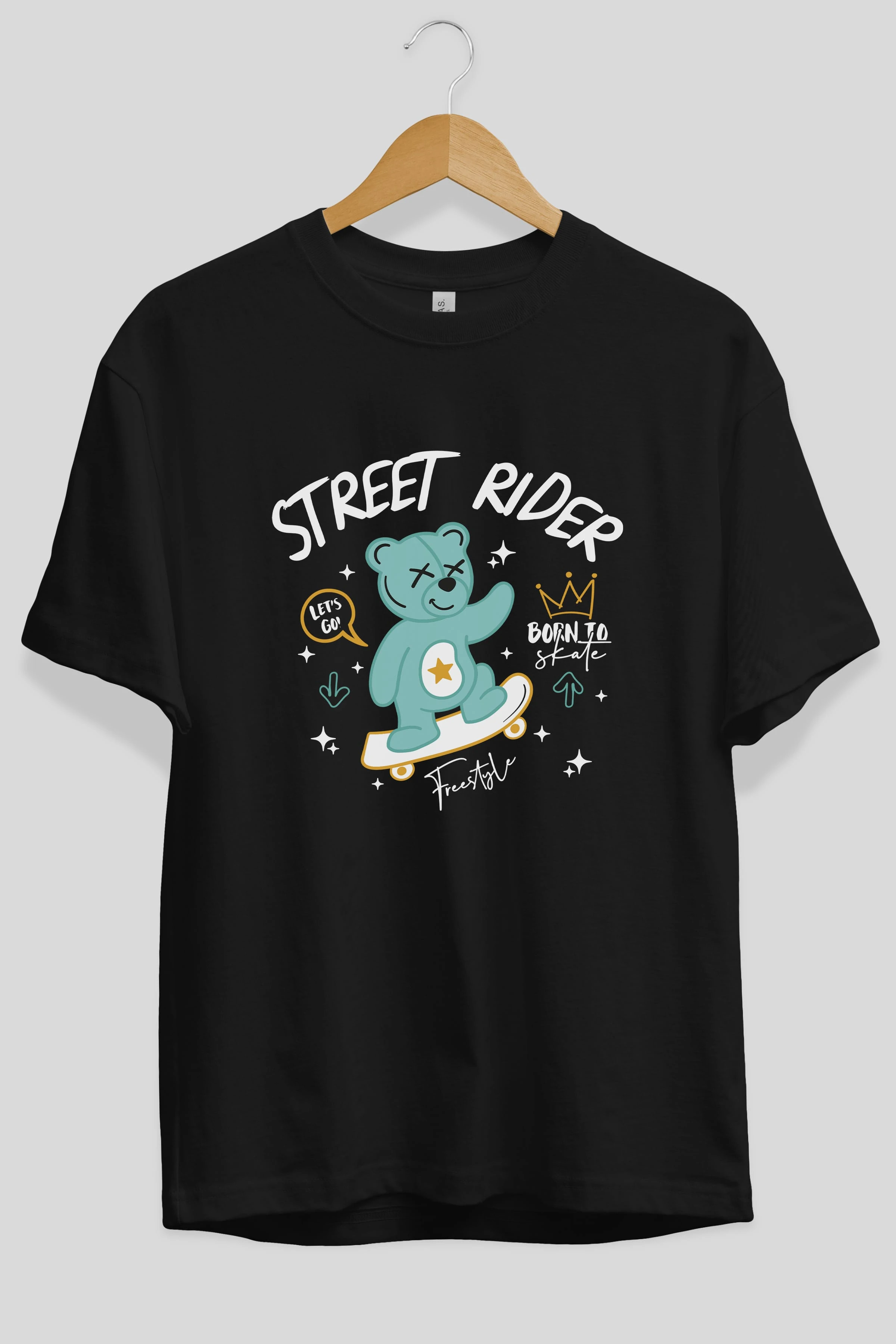 Street Rider Bear Ön Baskılı Oversize t-shirt Erkek Kadın Unisex