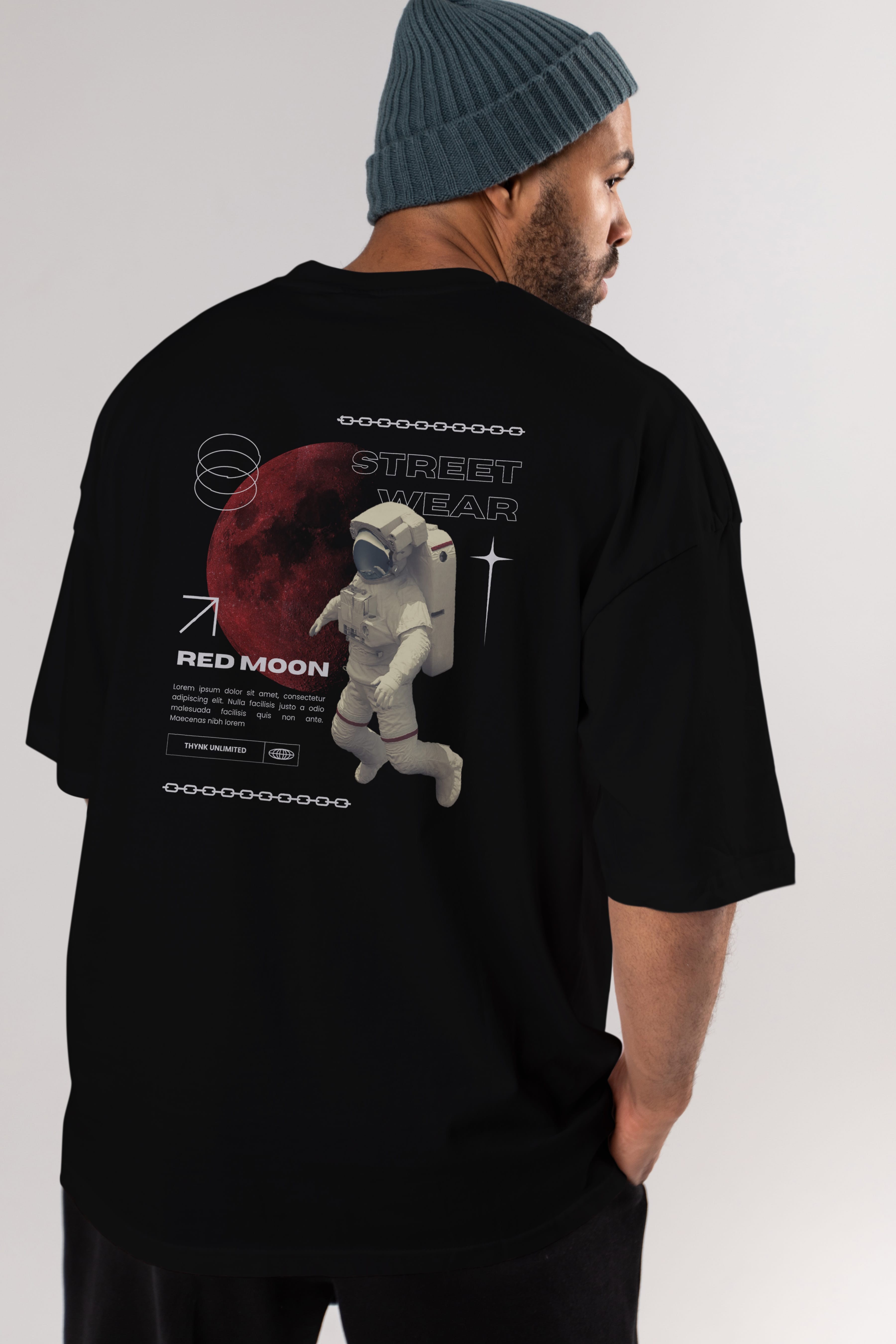 Red Moon Streetwear Arka Baskılı Oversize t-shirt Erkek Kadın Unisex