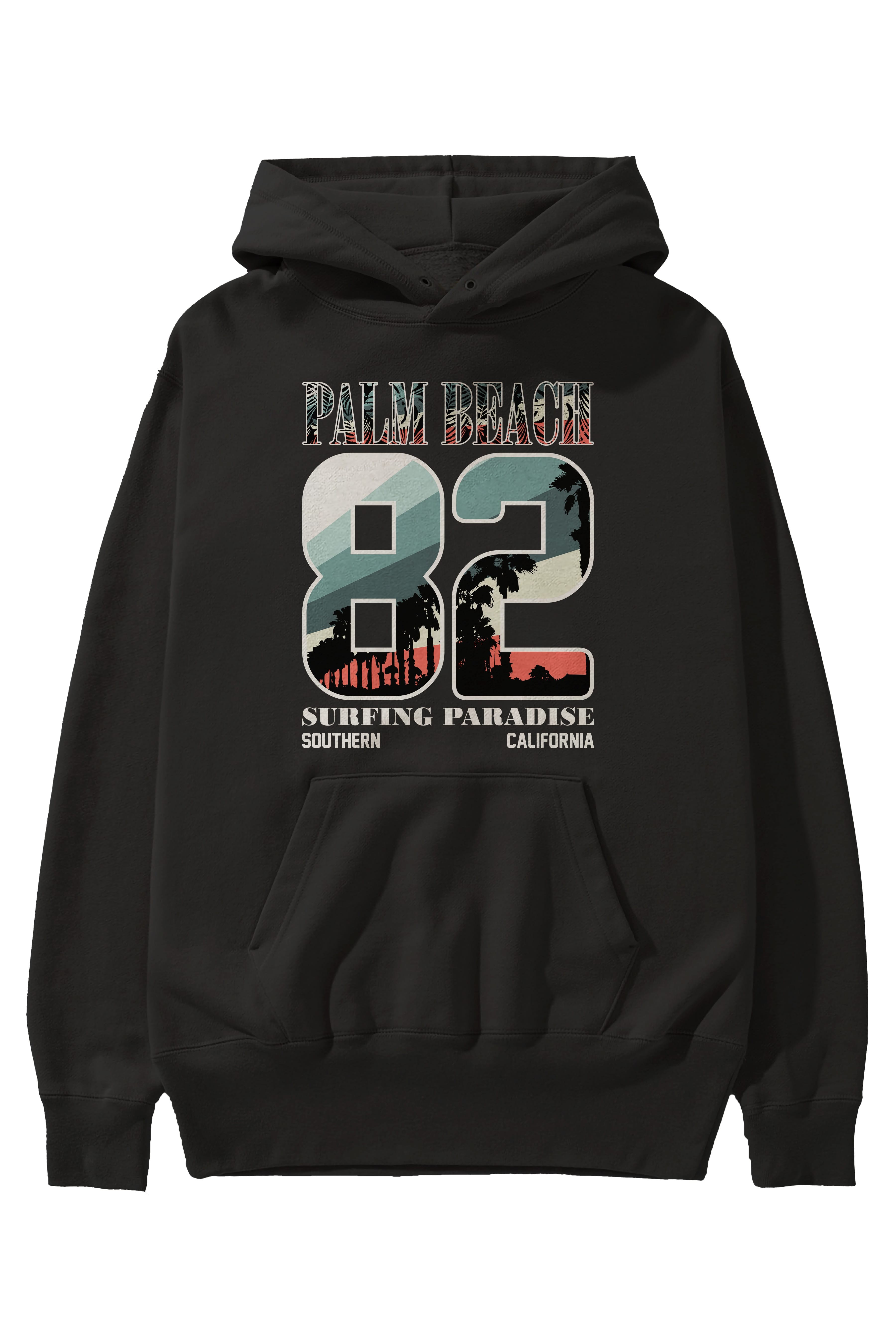 Palm Beach 82 Ön Baskılı Hoodie Oversize Kapüşonlu Sweatshirt Erkek Kadın Unisex