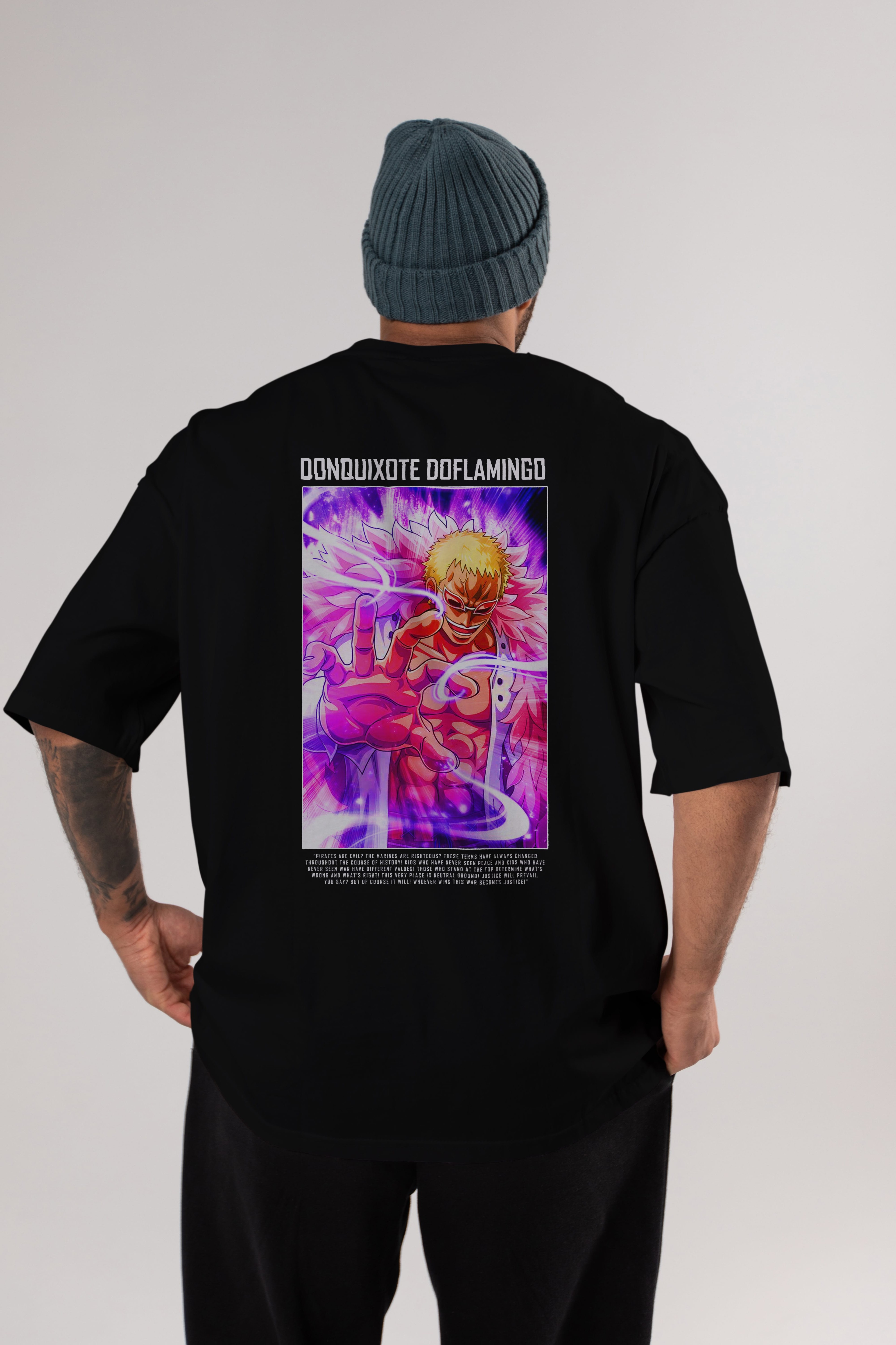 Doflamingo Anime Arka Baskılı Oversize t-shirt Erkek Kadın Unisex %100 pamuk tişort