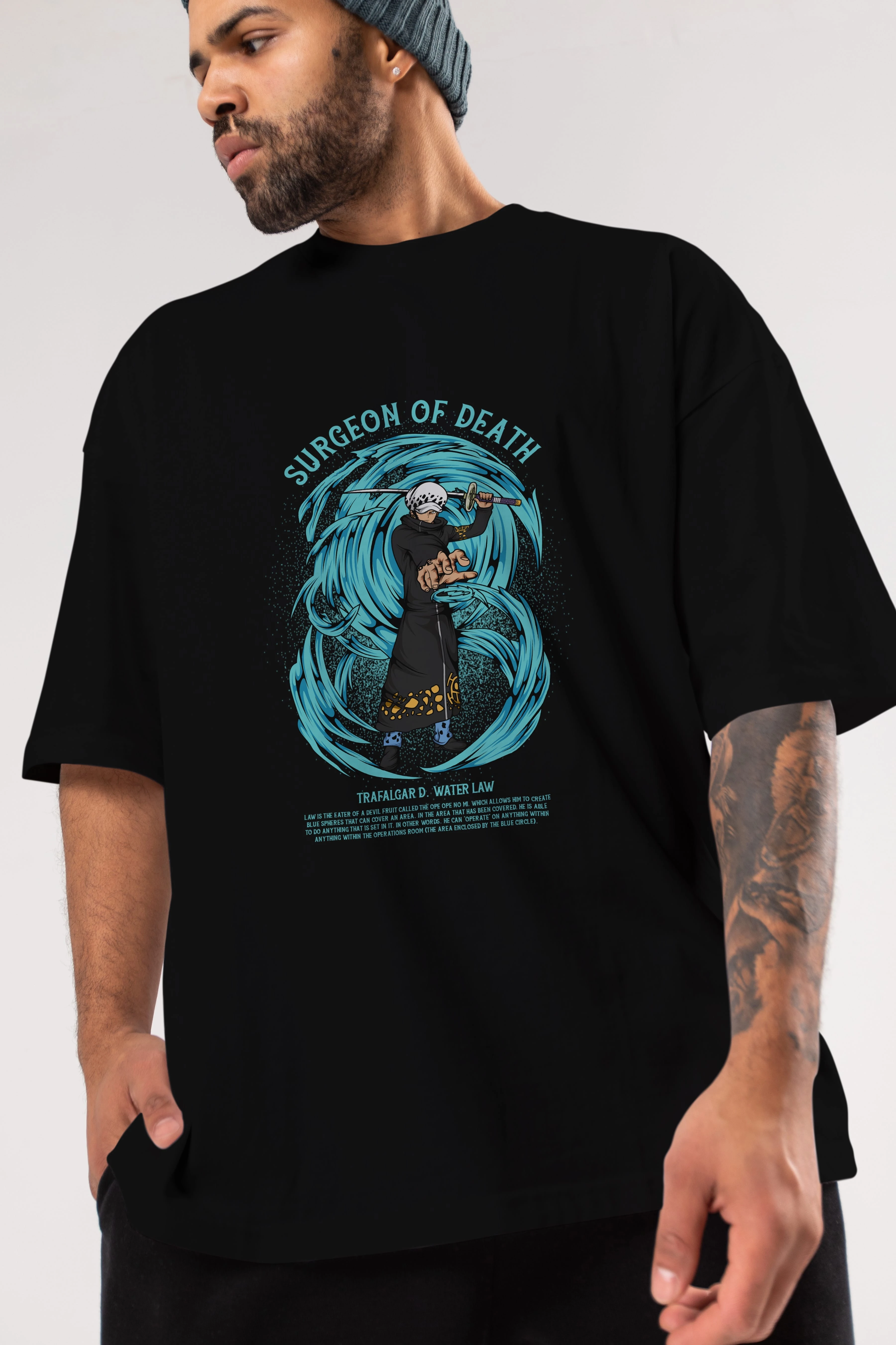 Trafalgad D. Water Law Anime Ön Baskılı Oversize t-shirt %100 pamuk Erkek Kadın Unisex