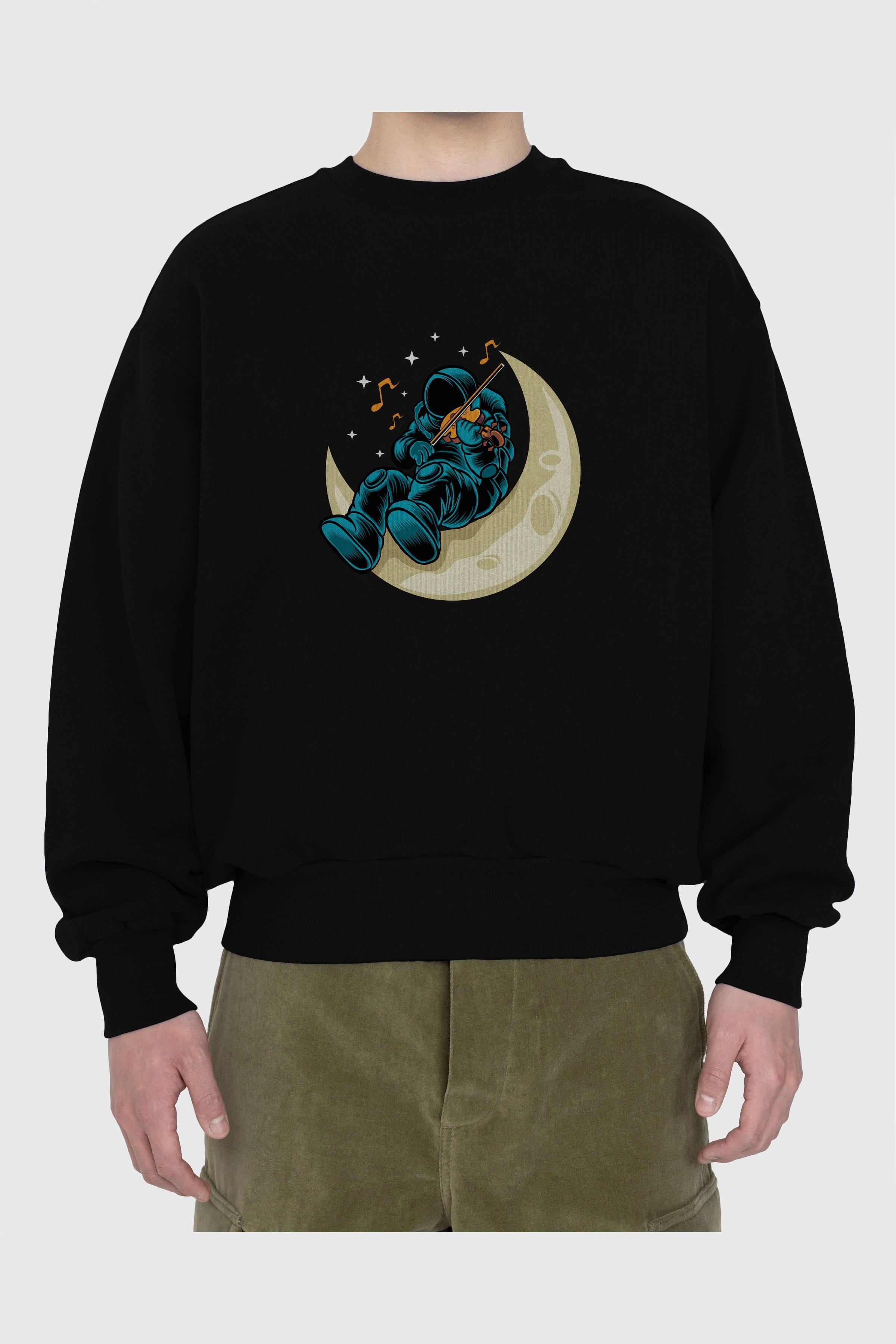 Playing Vionist in Space Ön Baskılı Oversize Sweatshirt Erkek Kadın Unisex