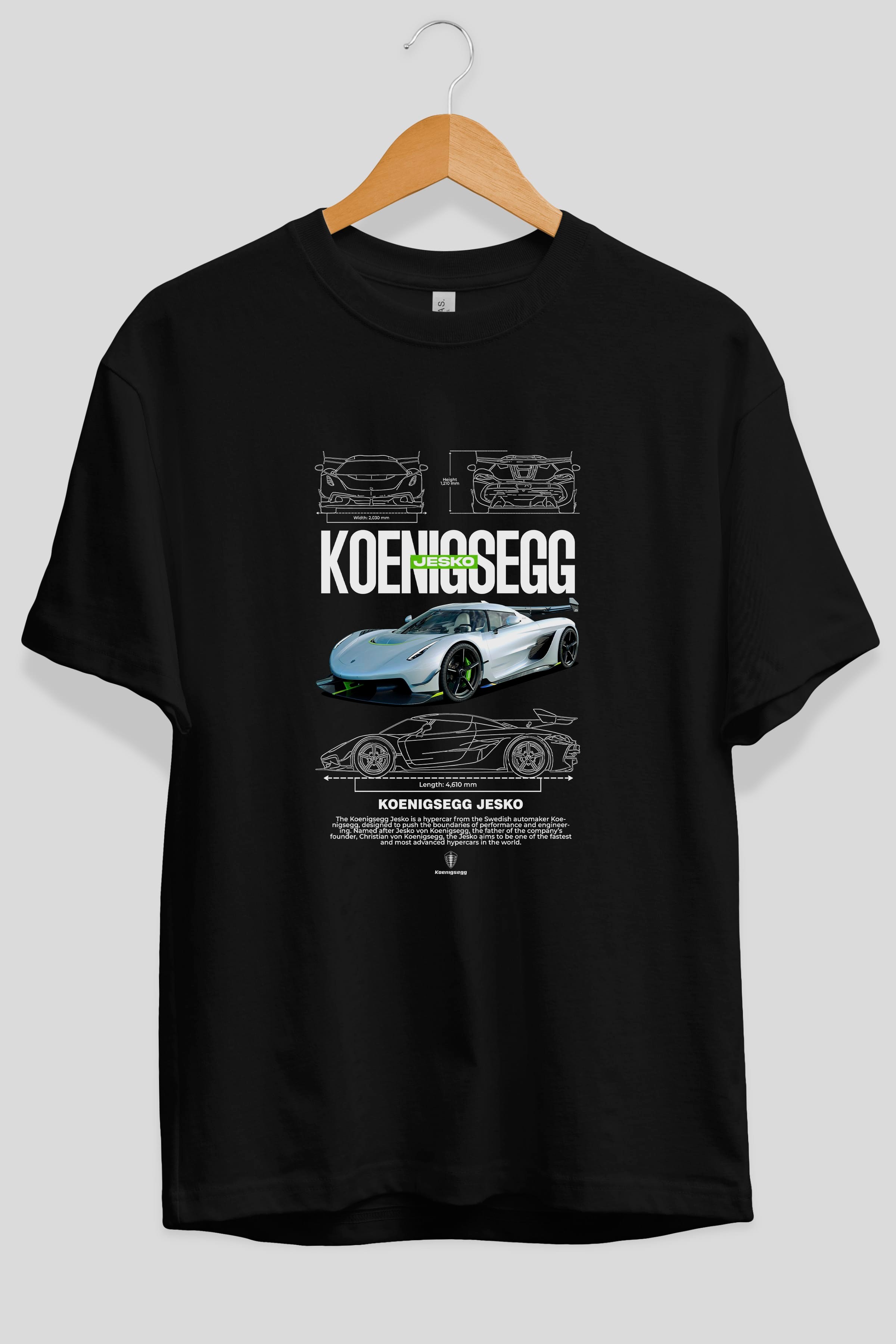 KOENIGSEGG JESKO Ön Baskılı Oversize t-shirt Erkek Kadın Unisex %100 Pamuk Bisiklet Yaka tişort