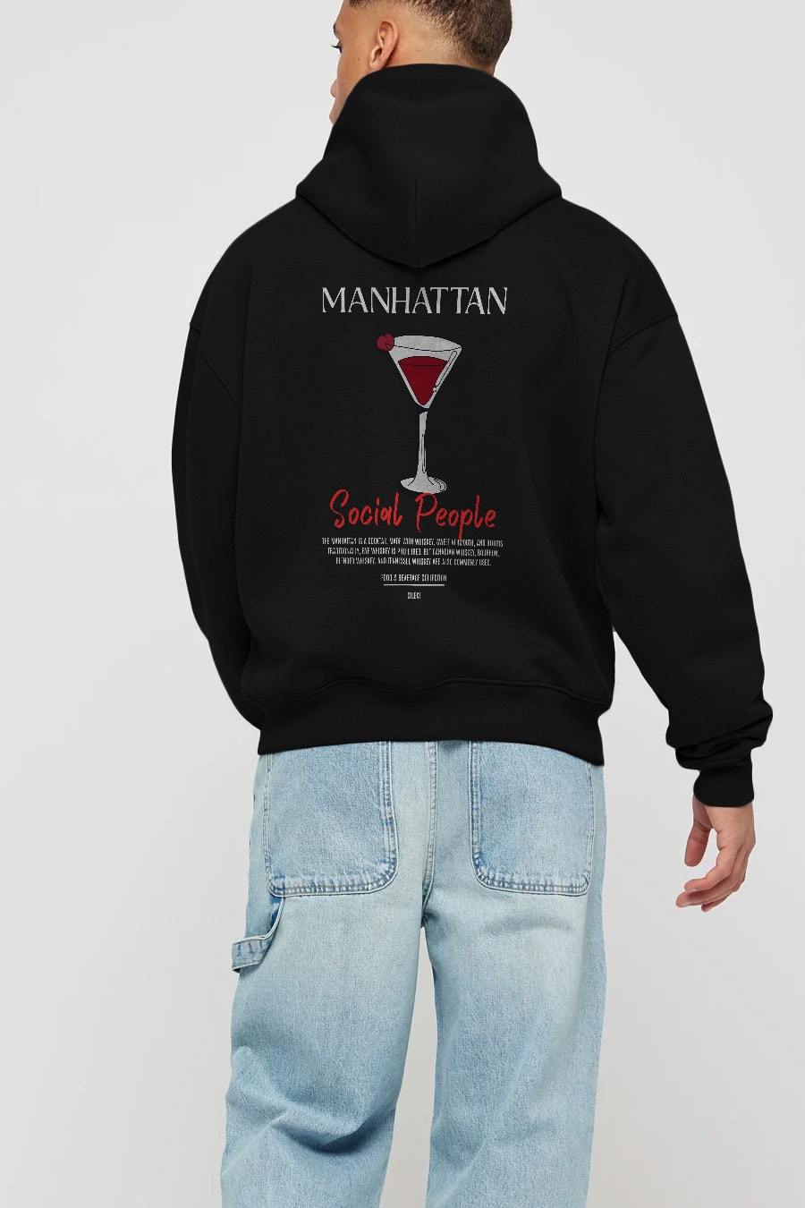 Manhattan Kokteyl Arka Baskılı Hoodie Oversize Kapüşonlu Sweatshirt Erkek Kadın