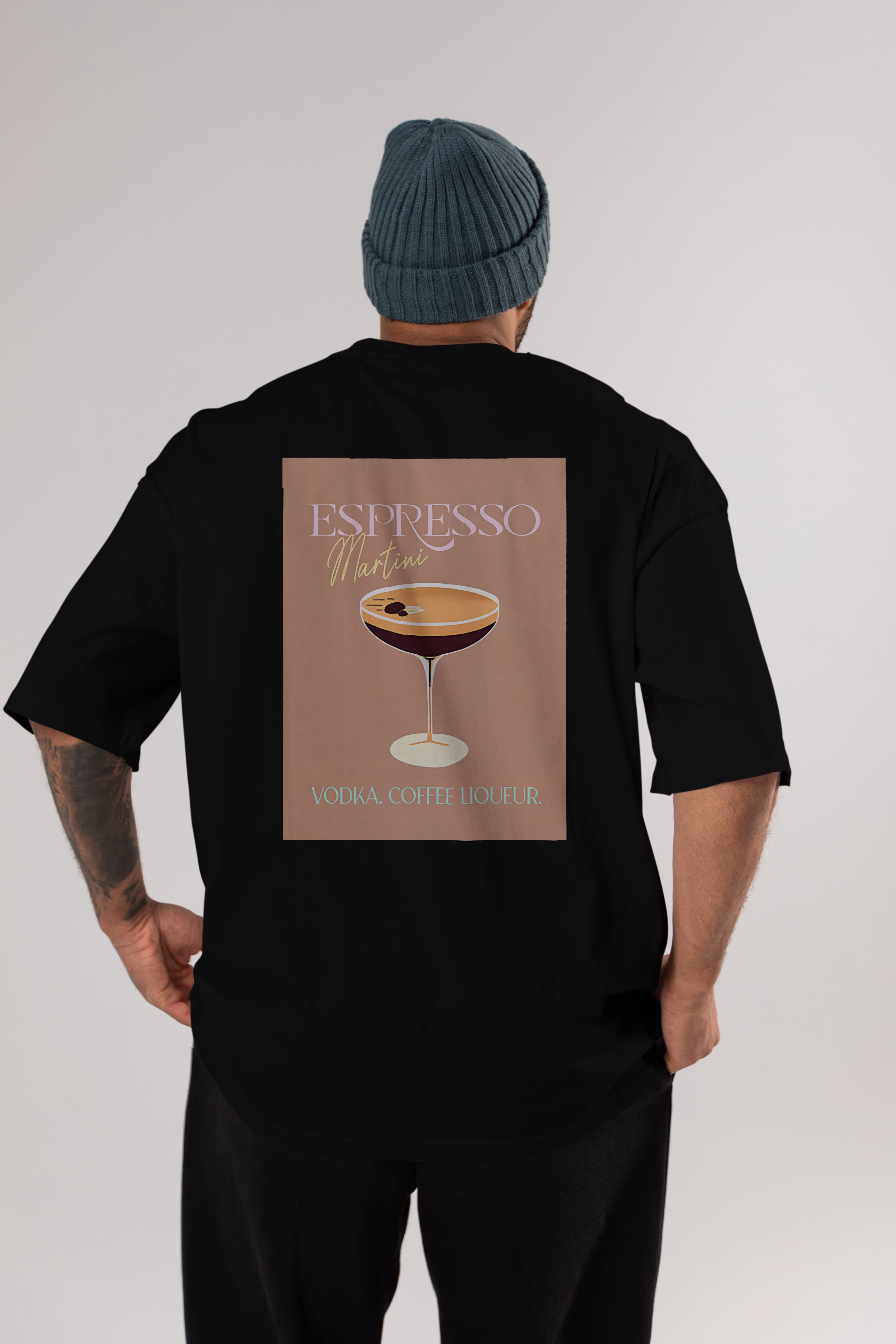 Espresso Martini Cocktail Arka Baskılı Oversize t-shirt Erkek Kadın Unisex %100 Pamuk Bisiklet Yaka tişort