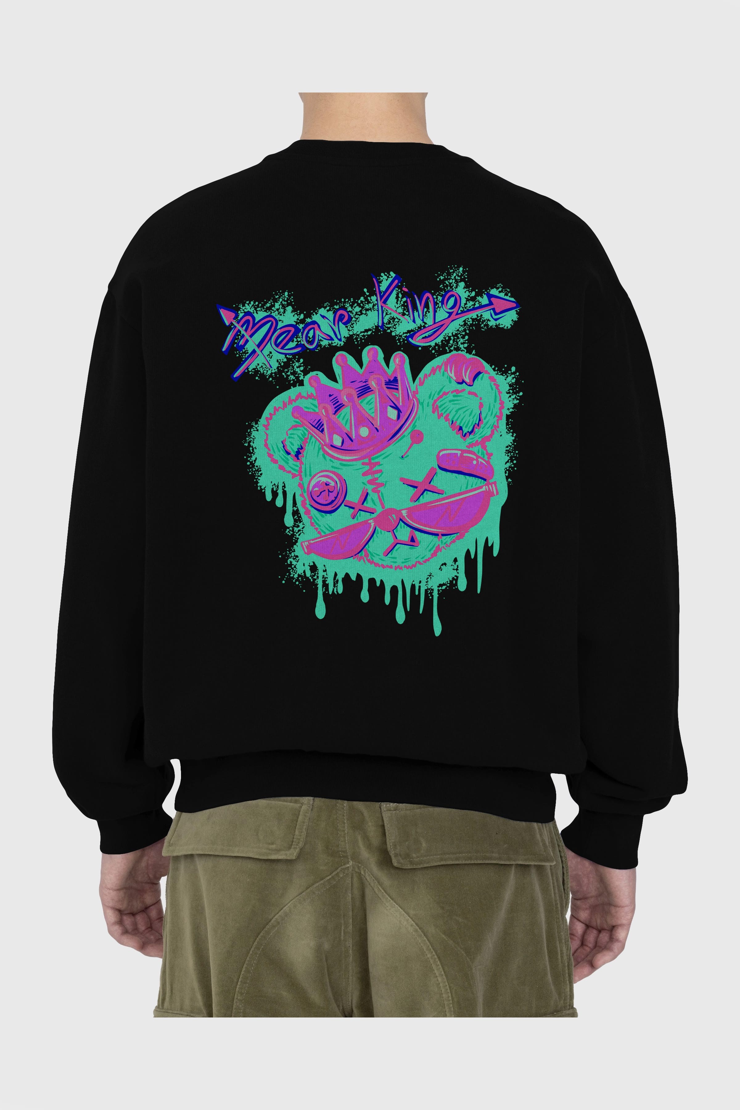 Bear King Arka Baskılı Oversize Sweatshirt Erkek Kadın Unisex