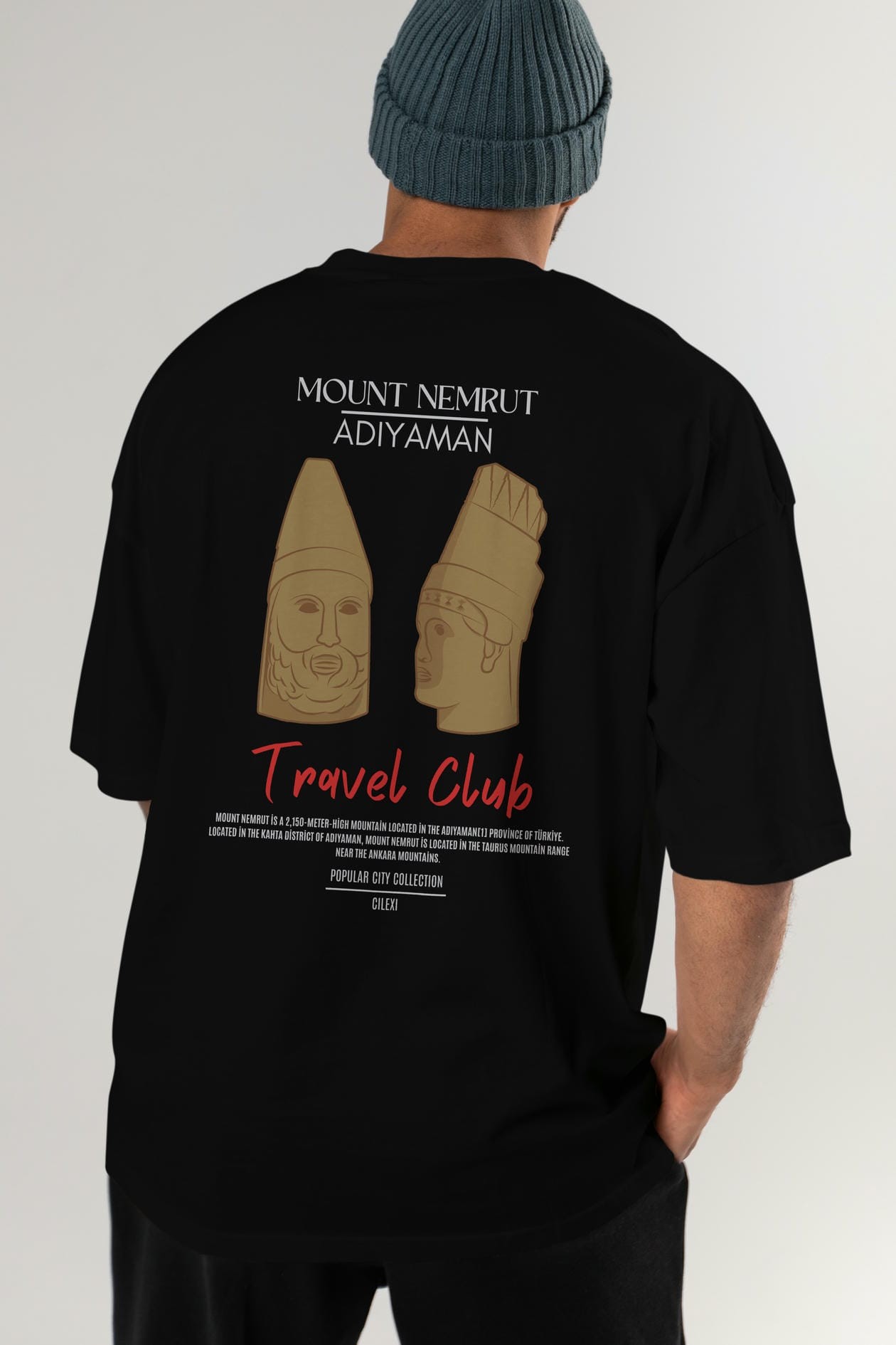 Mount Nemrut Adiyaman Arka Baskılı Oversize t-shirt Erkek Kadın Pamuk Bisiklet Yaka tişort