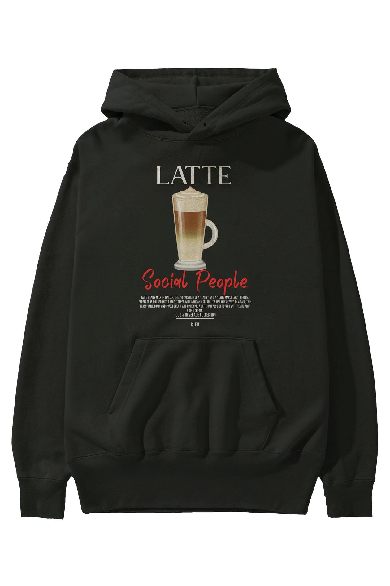Latte Kokteyl Ön Baskılı Hoodie Oversize Kapüşonlu Sweatshirt Erkek Kadın