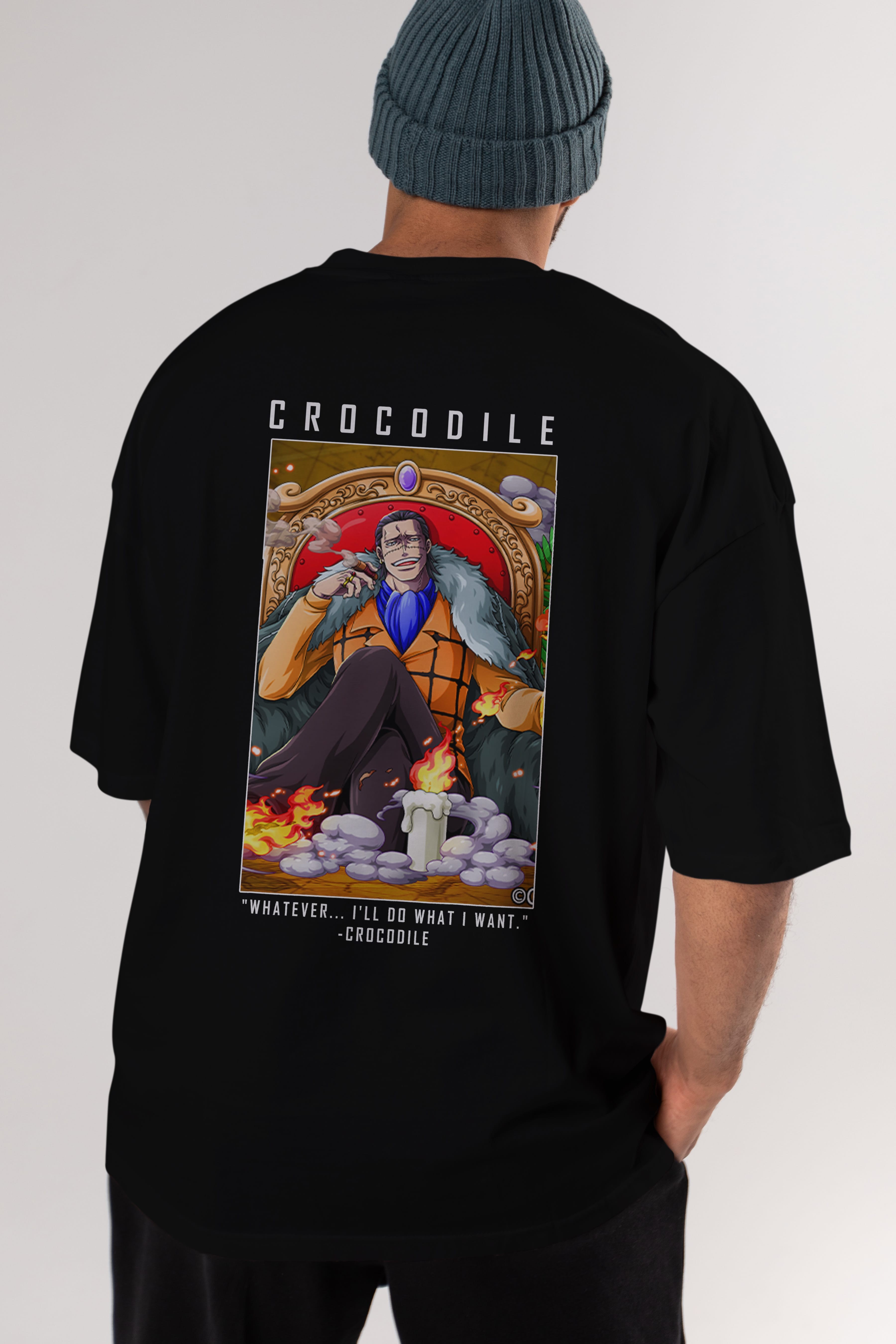 Crocodile Anime Arka Baskılı Oversize t-shirt Erkek Kadın Unisex %100 pamuk tişort