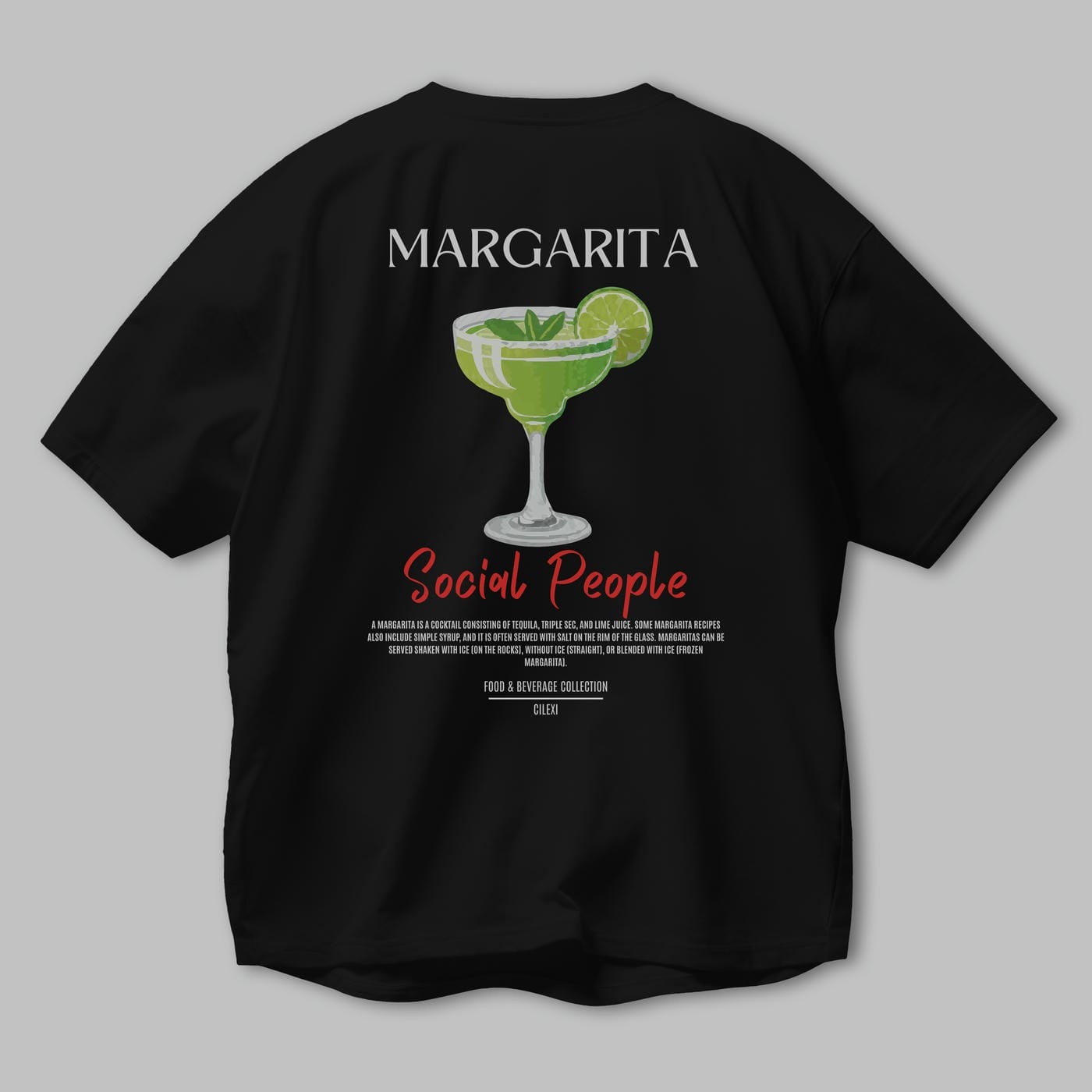 Margarita Kokteyl Serisi Baskılı Oversize t-shirt Erkek Kadın Unisex %100 Pamuk Bisiklet Yaka tişort