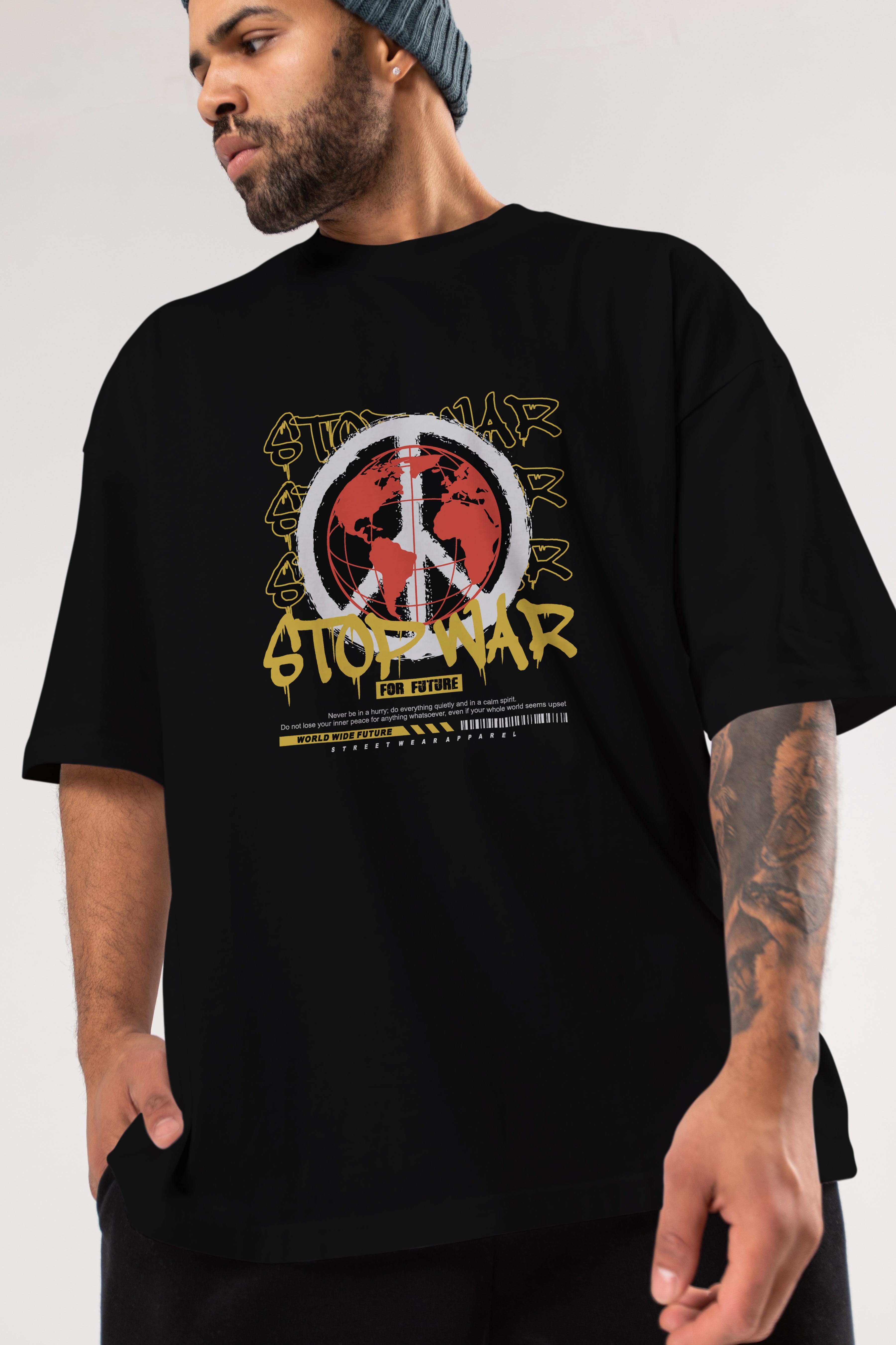 Stop War for Future Ön Baskılı Oversize t-shirt Erkek Kadın Unisex