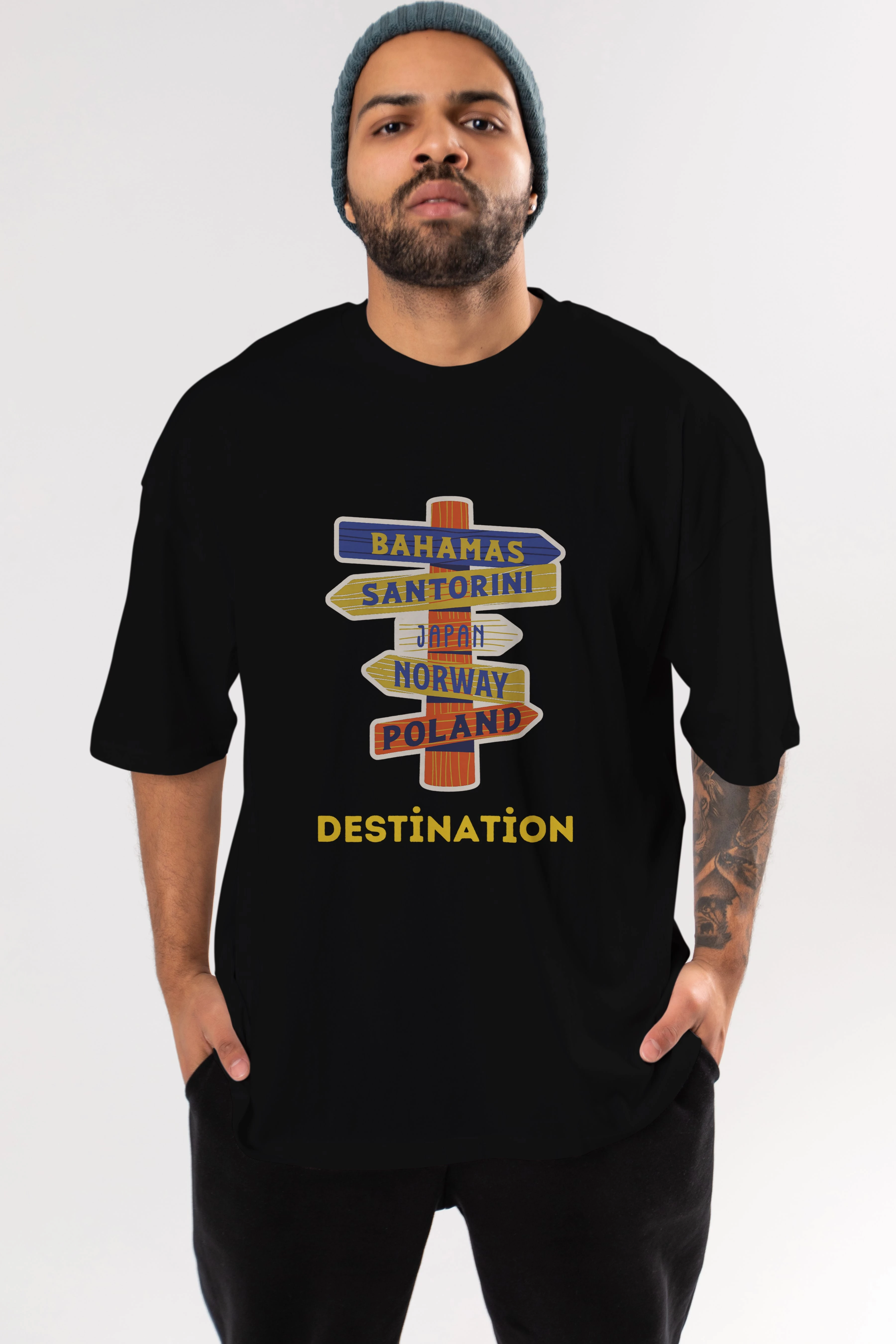 Destination Yazılı Ön Baskılı Oversize t-shirt Erkek Kadın Unisex
