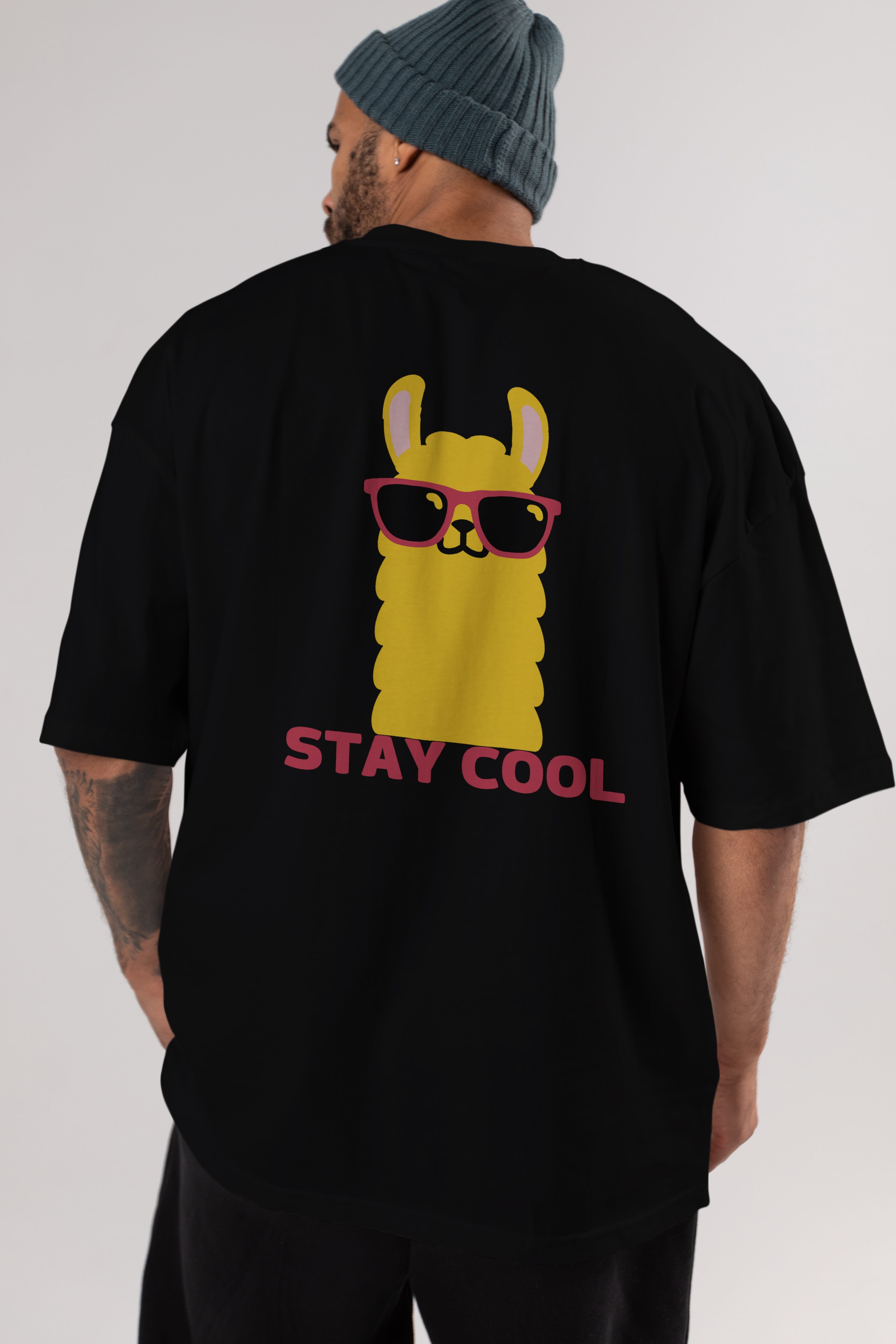 Stay Cool Yazılı Lama Arka Baskılı Oversize t-shirt Erkek Kadın Unisex