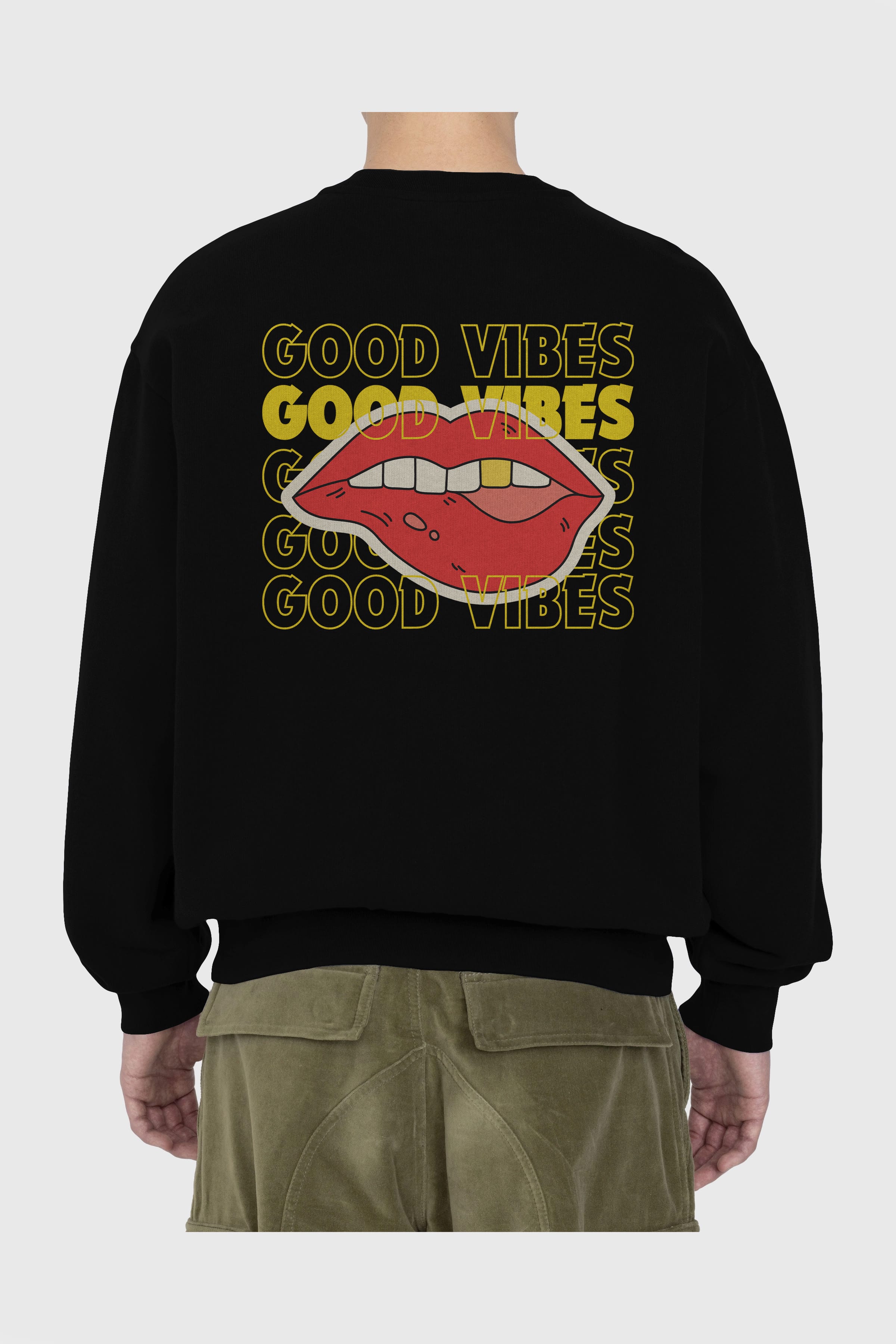 Good Vibes Yazılı 2 Arka Baskılı Oversize Sweatshirt Erkek Kadın Unisex