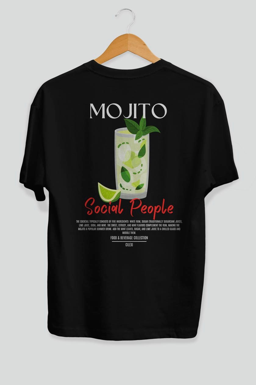 Mojıto Kokteyl Serisi Baskılı Oversize t-shirt Erkek Kadın Unisex %100 Pamuk Bisiklet Yaka tişort