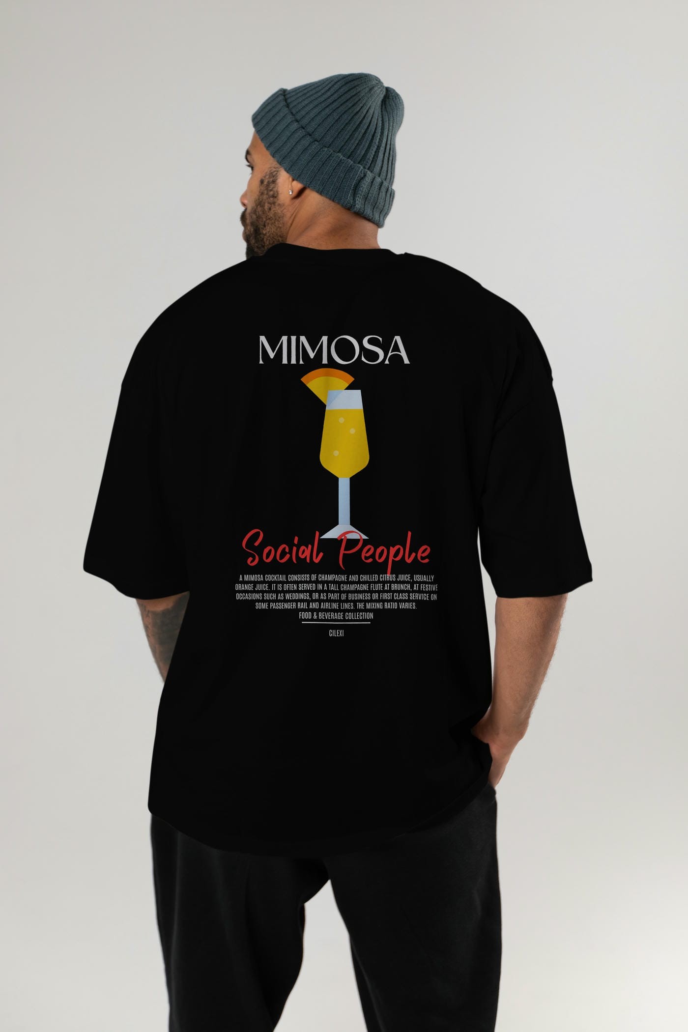 Mimosa Kokteyl Serisi Baskılı Oversize t-shirt Erkek Kadın Unisex %100 Pamuk Bisiklet Yaka tişort