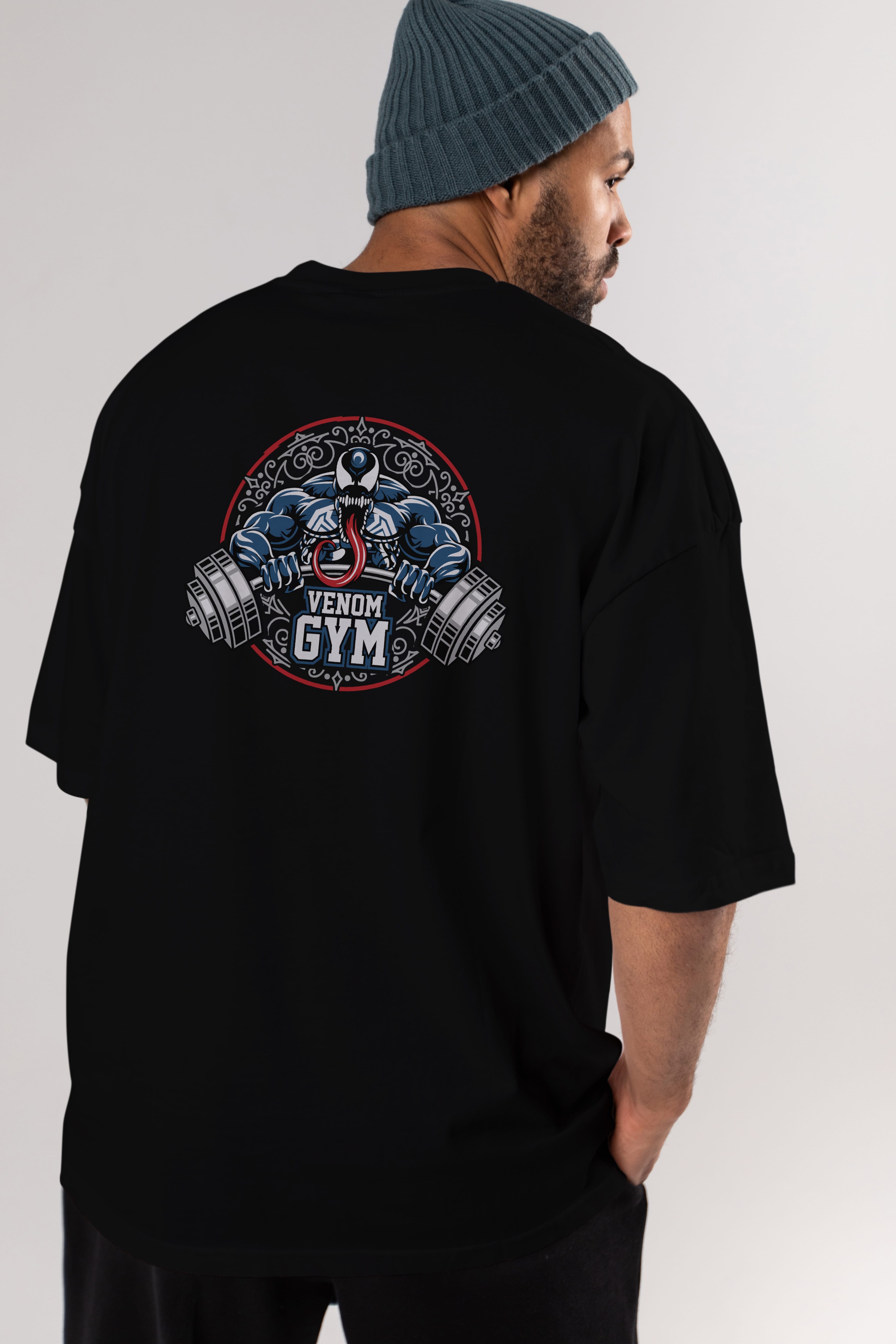 Venom GYM Arka Baskılı Oversize t-shirt Erkek Kadın Unisex %100 Pamuk Bisiklet Yaka tişort