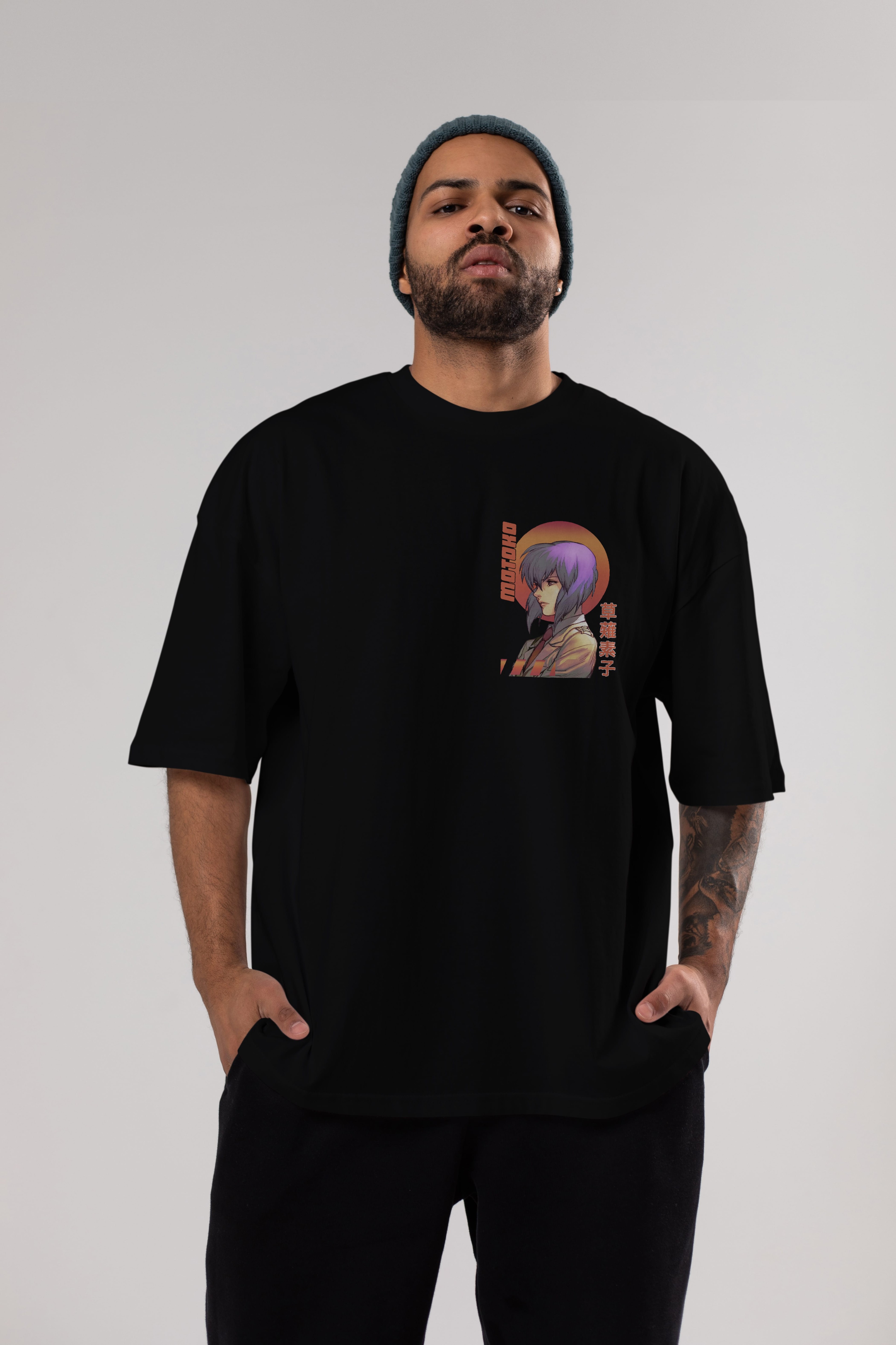 Motoko Kusanagi 10 Ön Sol Baskılı Oversize t-shirt Erkek Kadın Unisex %100 Pamuk Bisiklet Yaka tişort