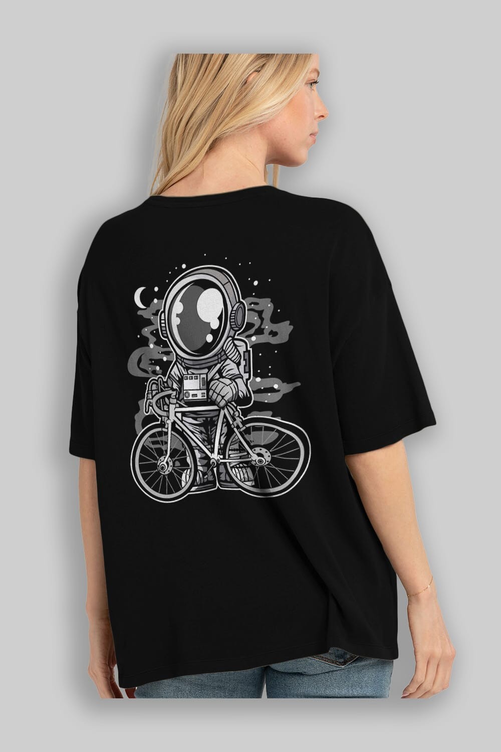 Bicycle Astronaut Arka Baskılı Oversize t-shirt Erkek Kadın Unisex