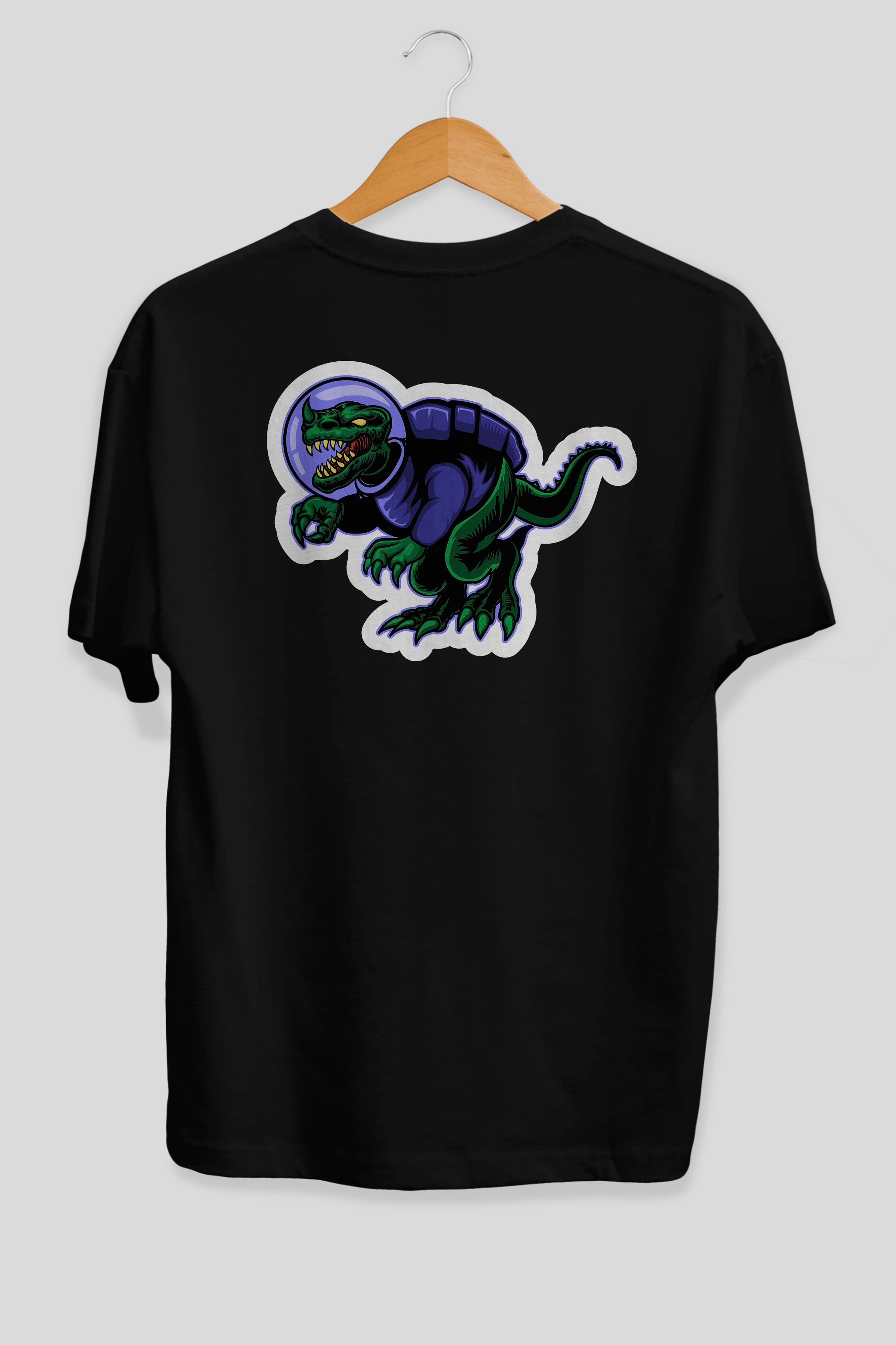 Space Dino Sticker Arka Baskılı Oversize t-shirt Erkek Kadın Unisex