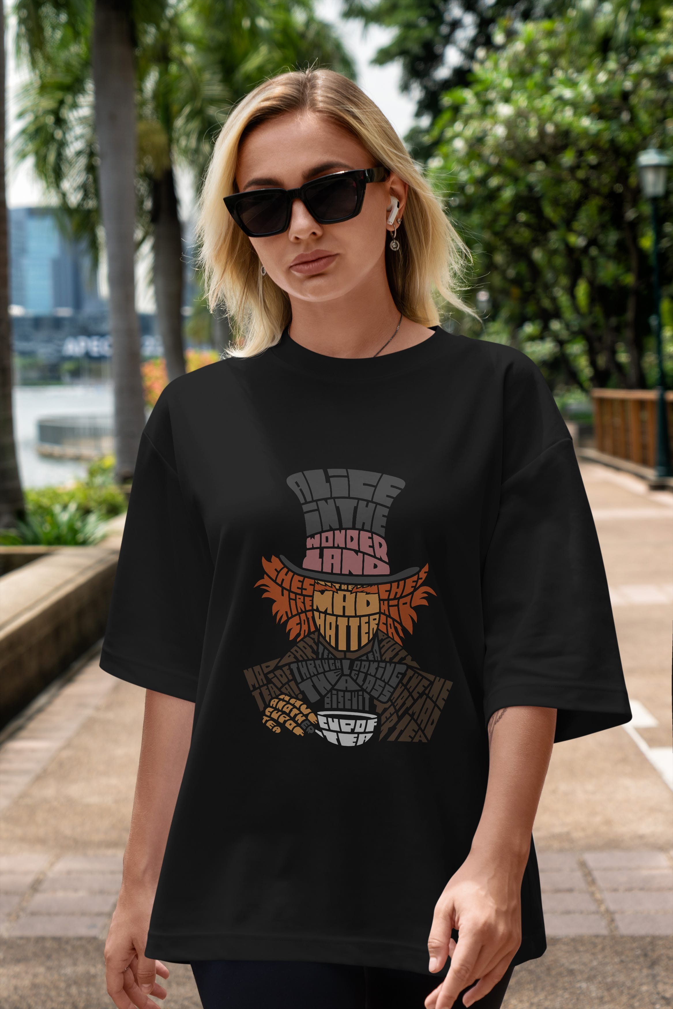 Madhatter Ön Baskılı Oversize t-shirt %100 pamuk Erkek Kadın Unisex