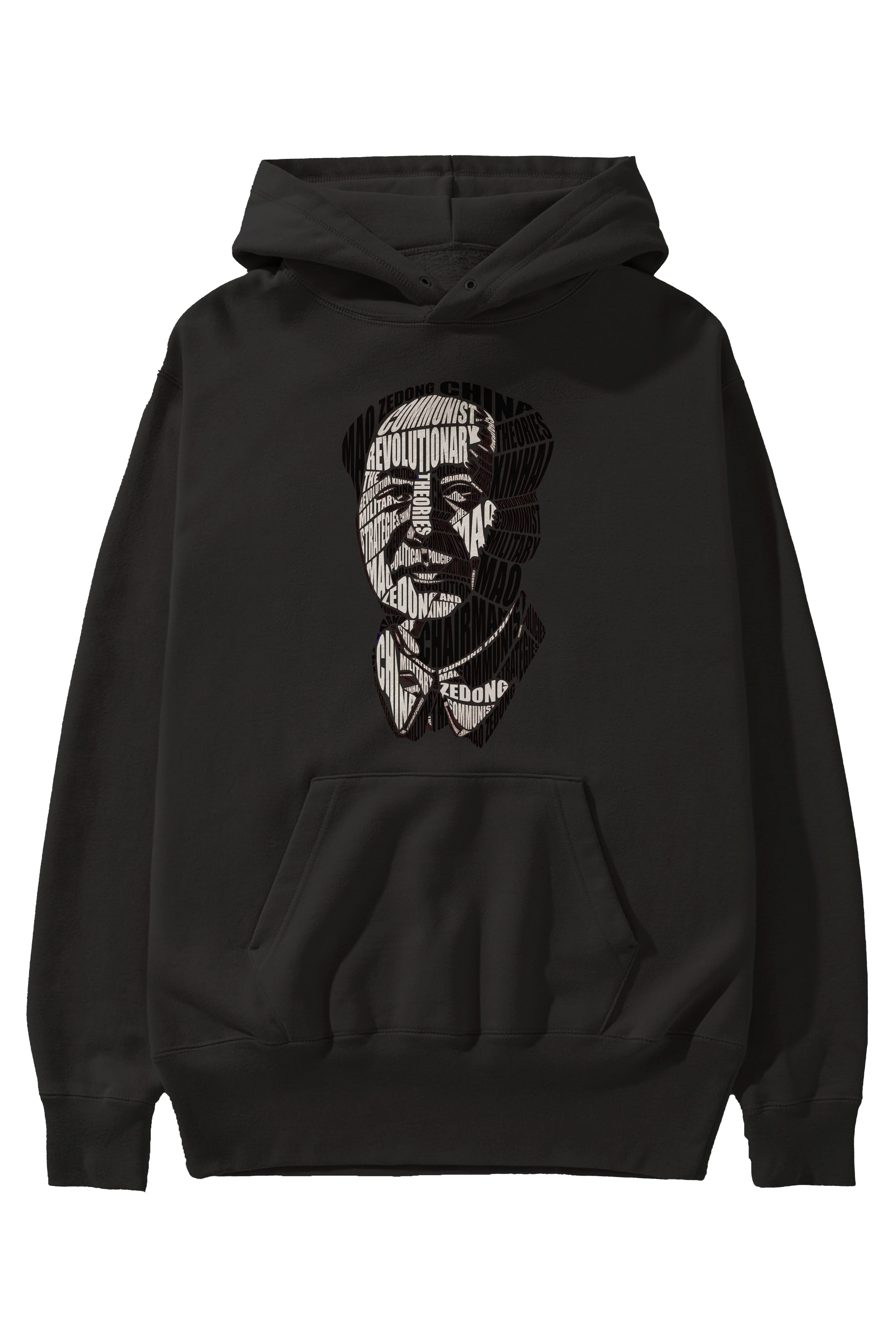 Mao Zedong Calligram Ön Baskılı Hoodie Oversize Kapüşonlu Sweatshirt Erkek Kadın Unisex
