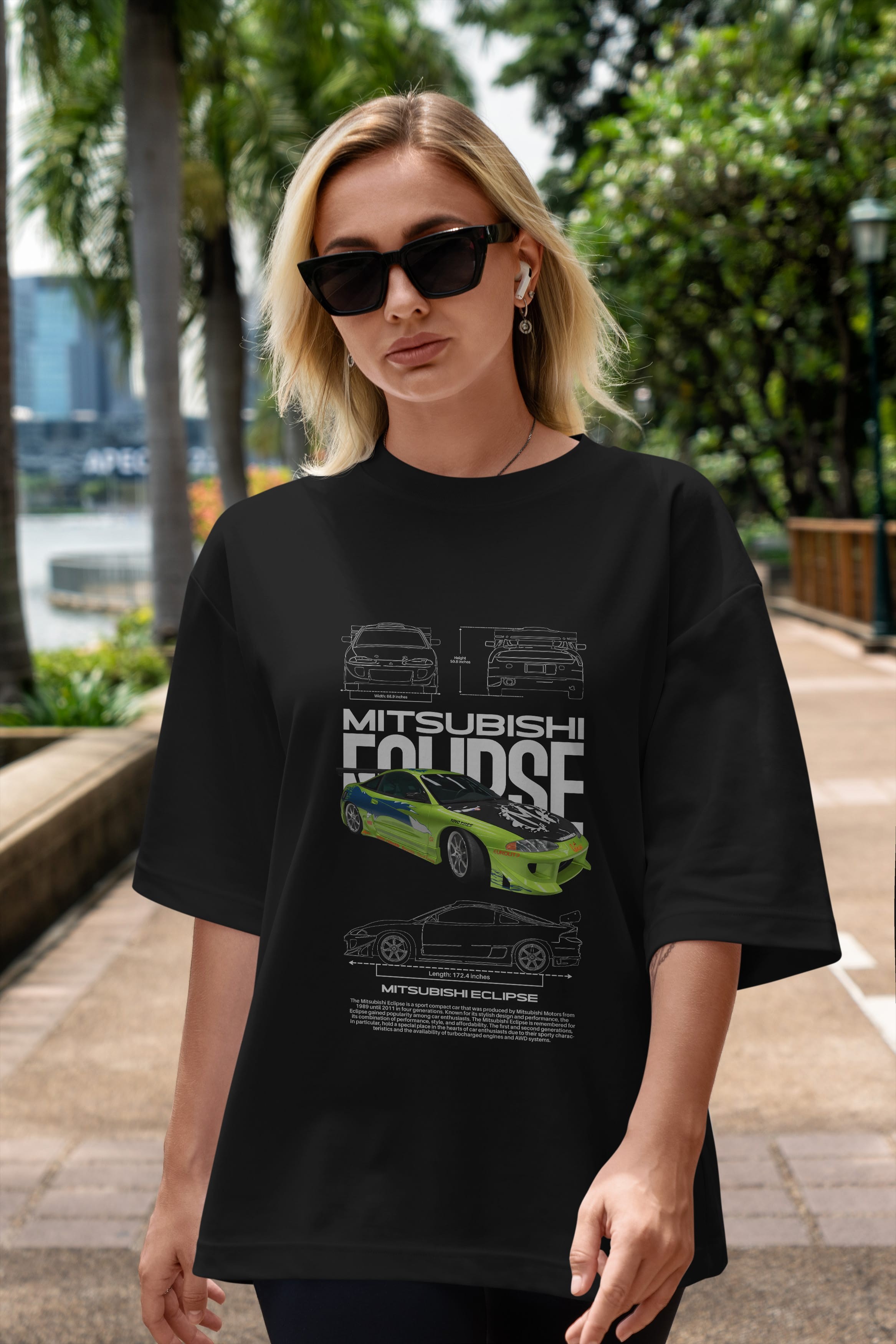 mitsubishi eclipse Ön Baskılı Oversize t-shirt Erkek Kadın Unisex %100 Pamuk Bisiklet Yaka tişort