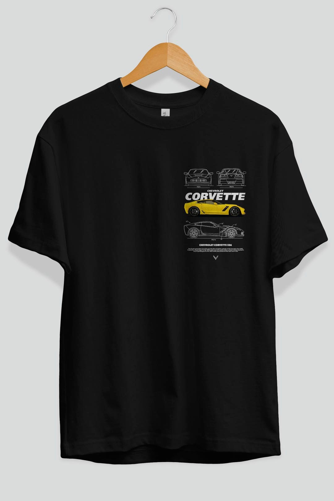 Chevrolet CORVETTE Ön Sol Baskılı Oversize t-shirt Erkek Kadın Unisex %100 Pamuk Bisiklet Yaka tişort
