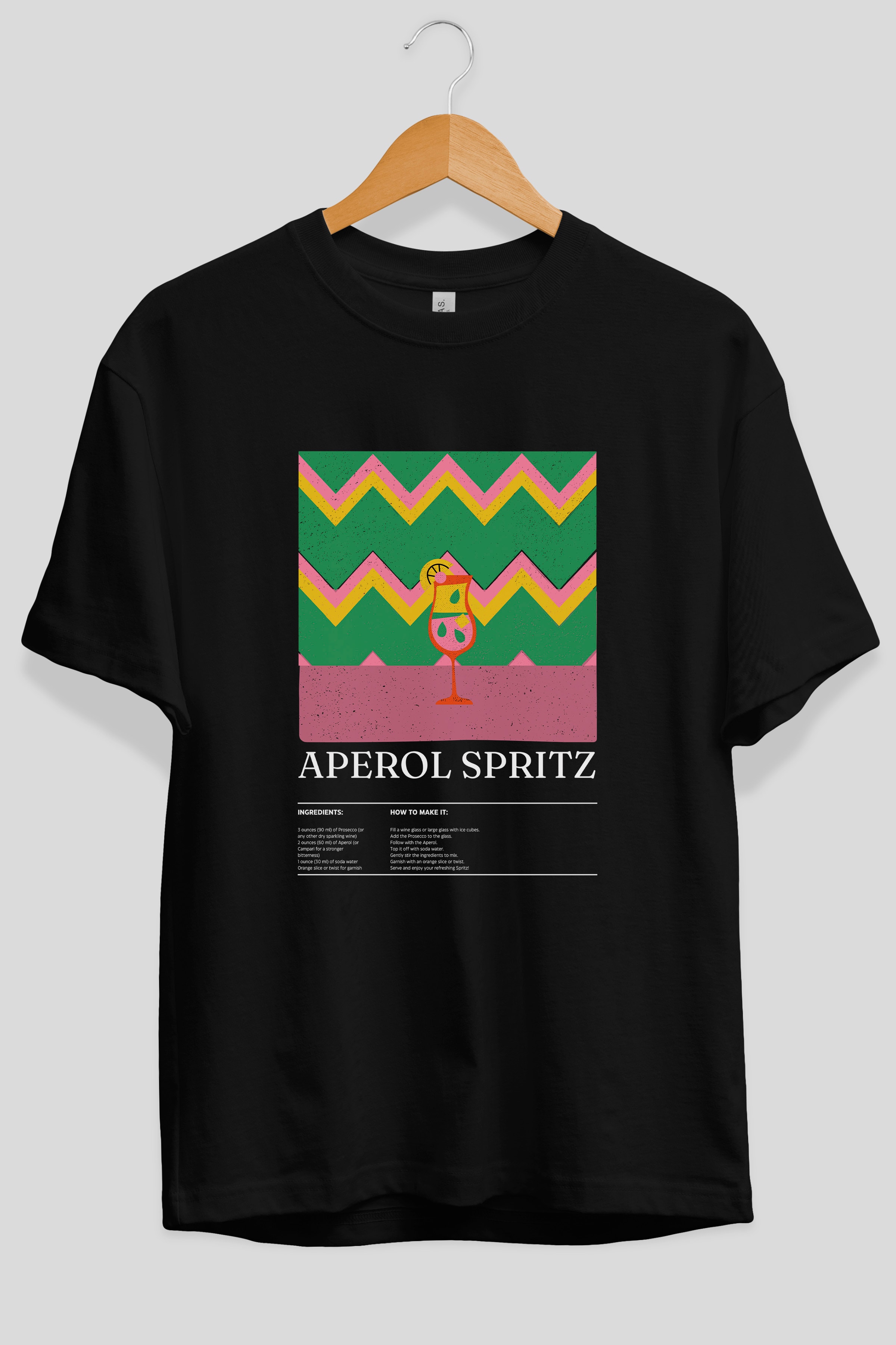 Aperol Spritz Kokteyl Ön Baskılı Oversize t-shirt Erkek Kadın %100 Pamuk Bisiklet Yaka tişort