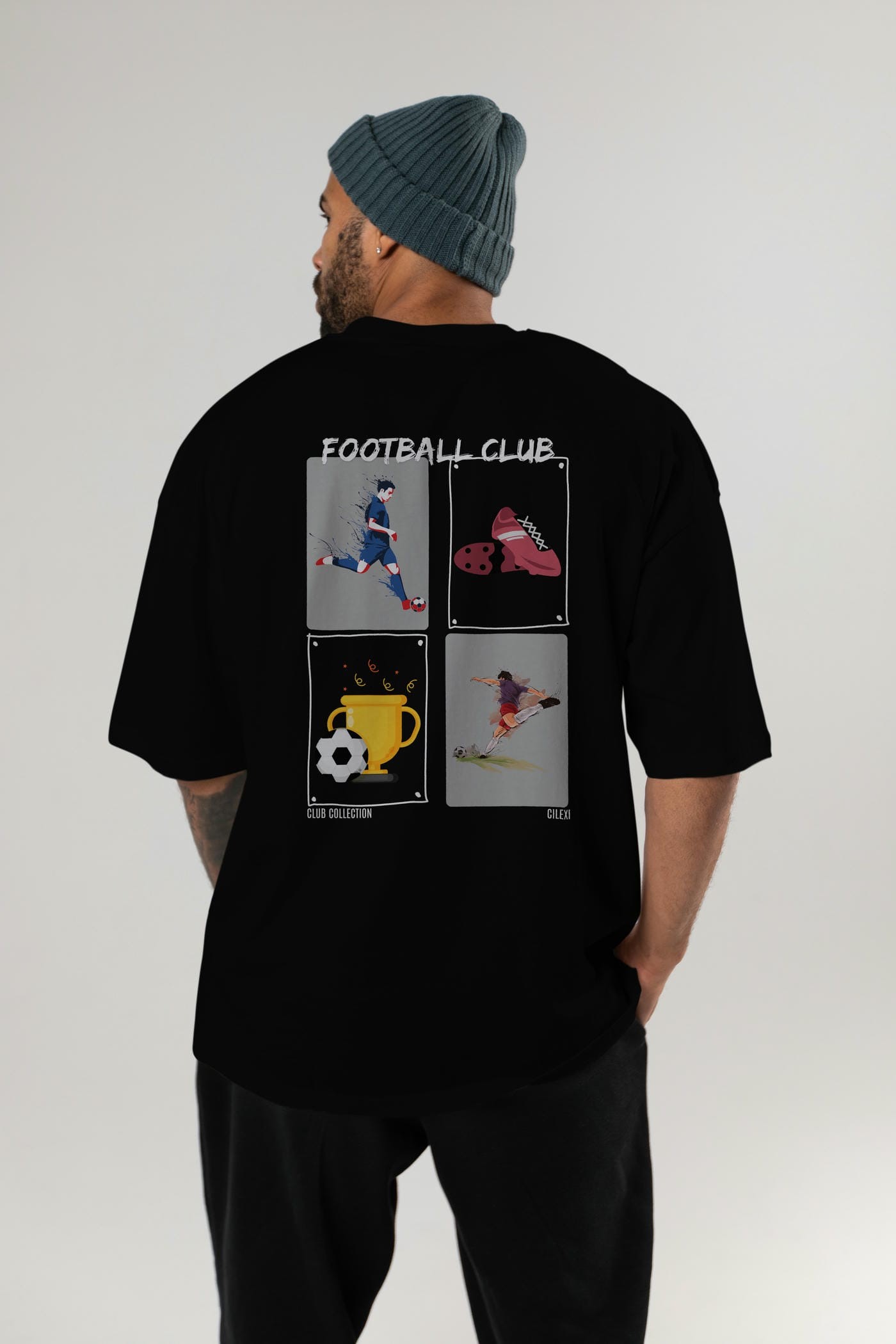 Football Club Arka Baskılı Oversize t-shirt Erkek Kadın %100 Pamuk Bisiklet Yaka tişort
