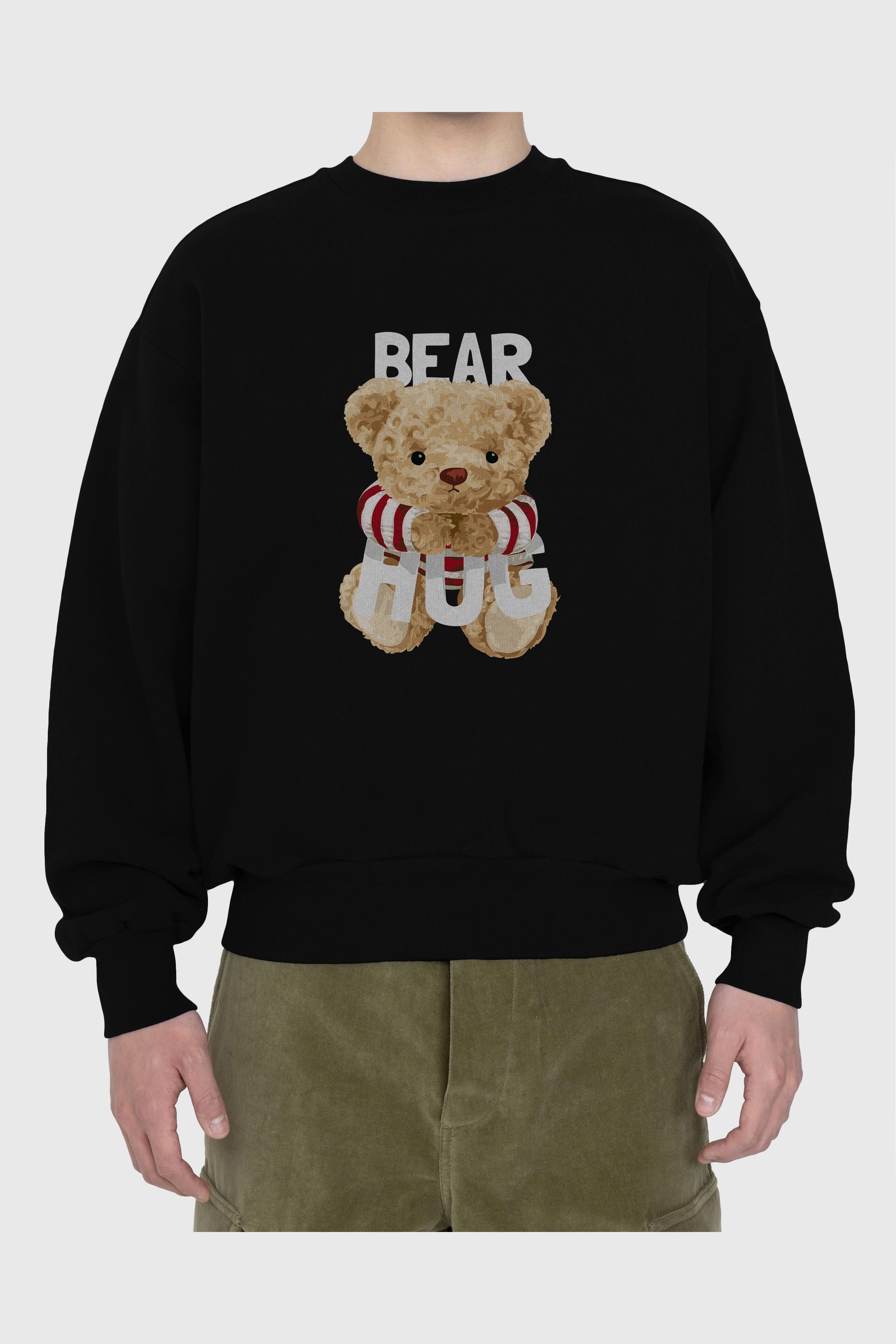 Teddy Bear Hug Ön Baskılı Oversize Sweatshirt Erkek Kadın Unisex