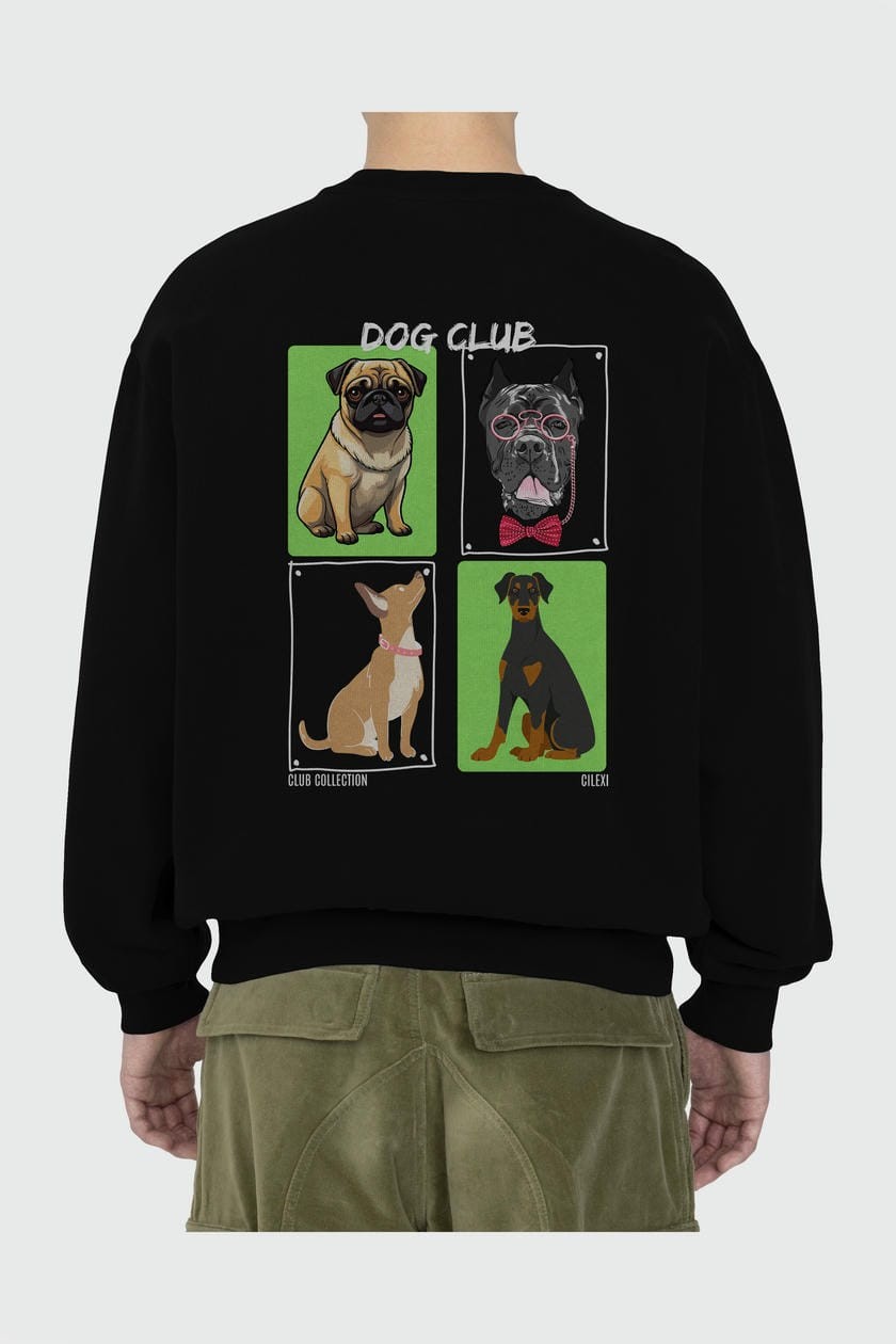Dog Club Arka Baskılı Oversize Sweatshirt Erkek Kadın Unisex