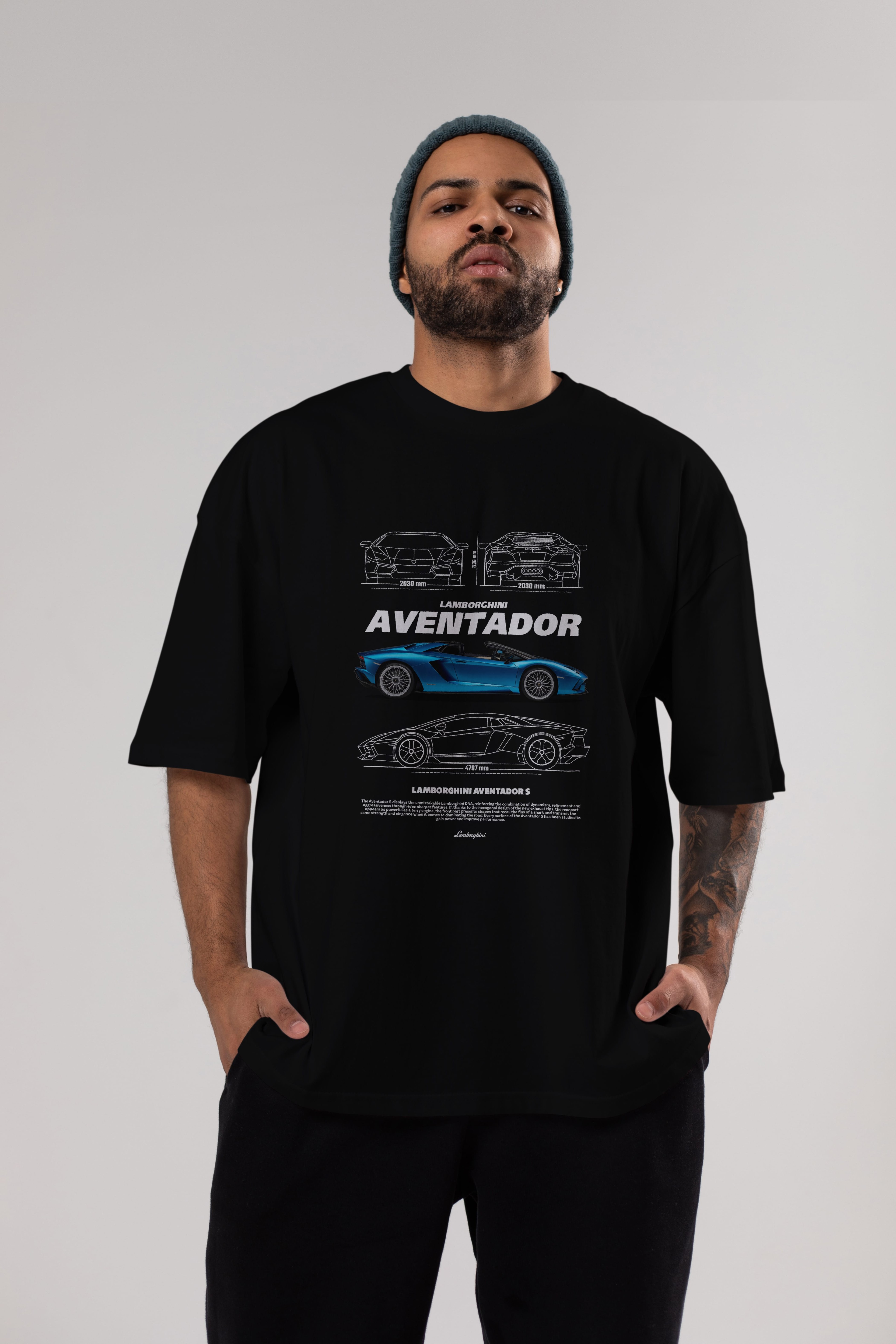 Lamborghini AVENTADOR S Ön Baskılı Oversize t-shirt Erkek Kadın Unisex %100 Pamuk Bisiklet Yaka tişort