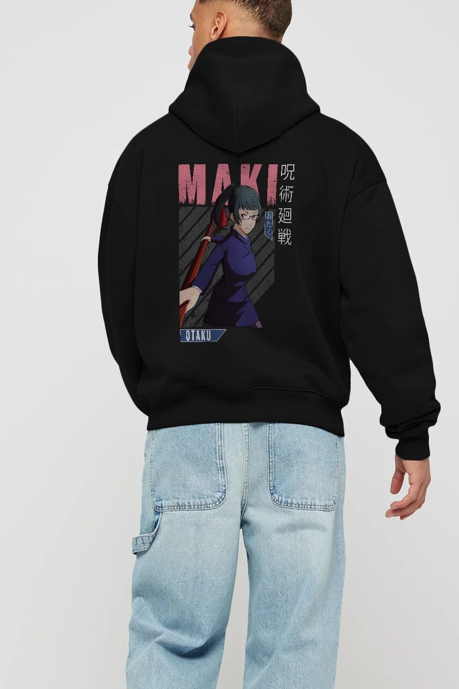 Maki Zenin CHAINSAWMAN Anime Arka Baskılı Hoodie Oversize Kapüşonlu Sweatshirt Erkek Kadın Unisex