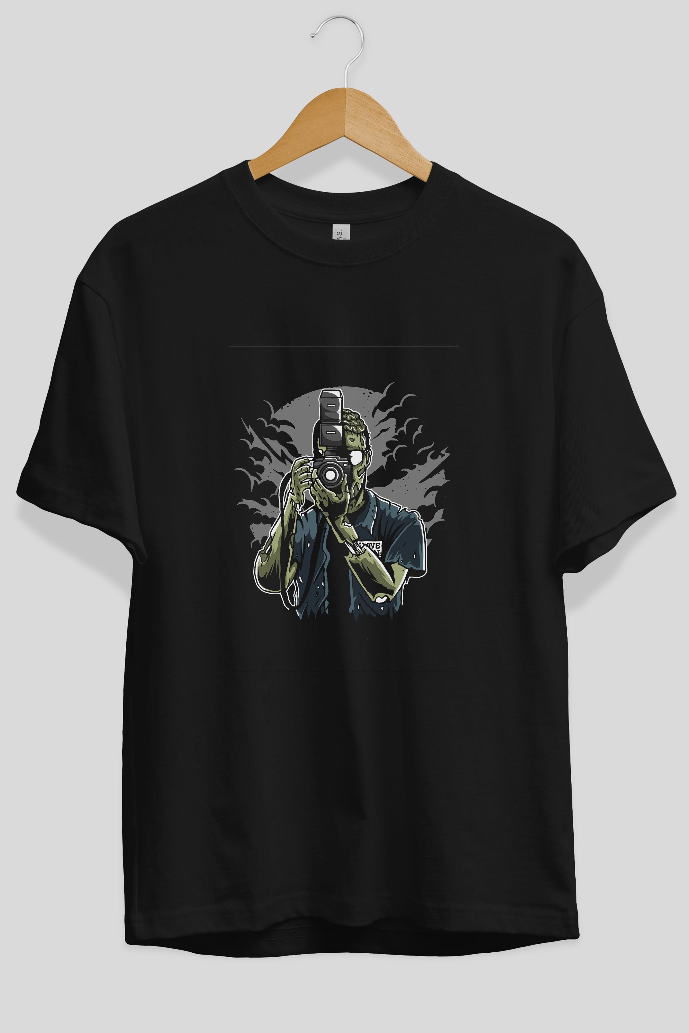 Zombie Photographer Ön Baskılı Oversize t-shirt Erkek Kadın Unisex %100 Pamuk tişort