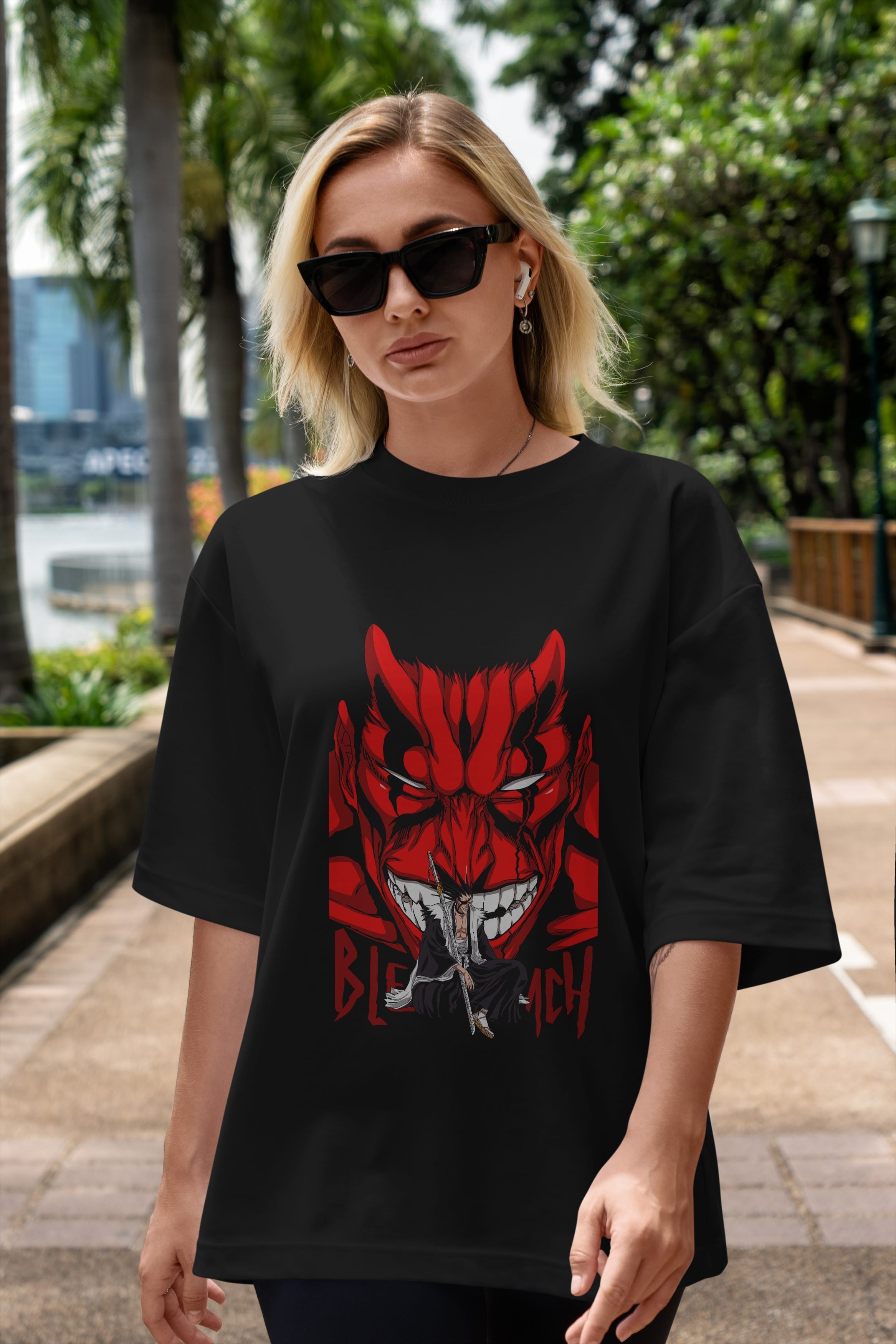 KENPACHI ZARAKI BLEACH Anime Ön Baskılı Oversize t-shirt %100 pamuk Erkek Kadın Unisex