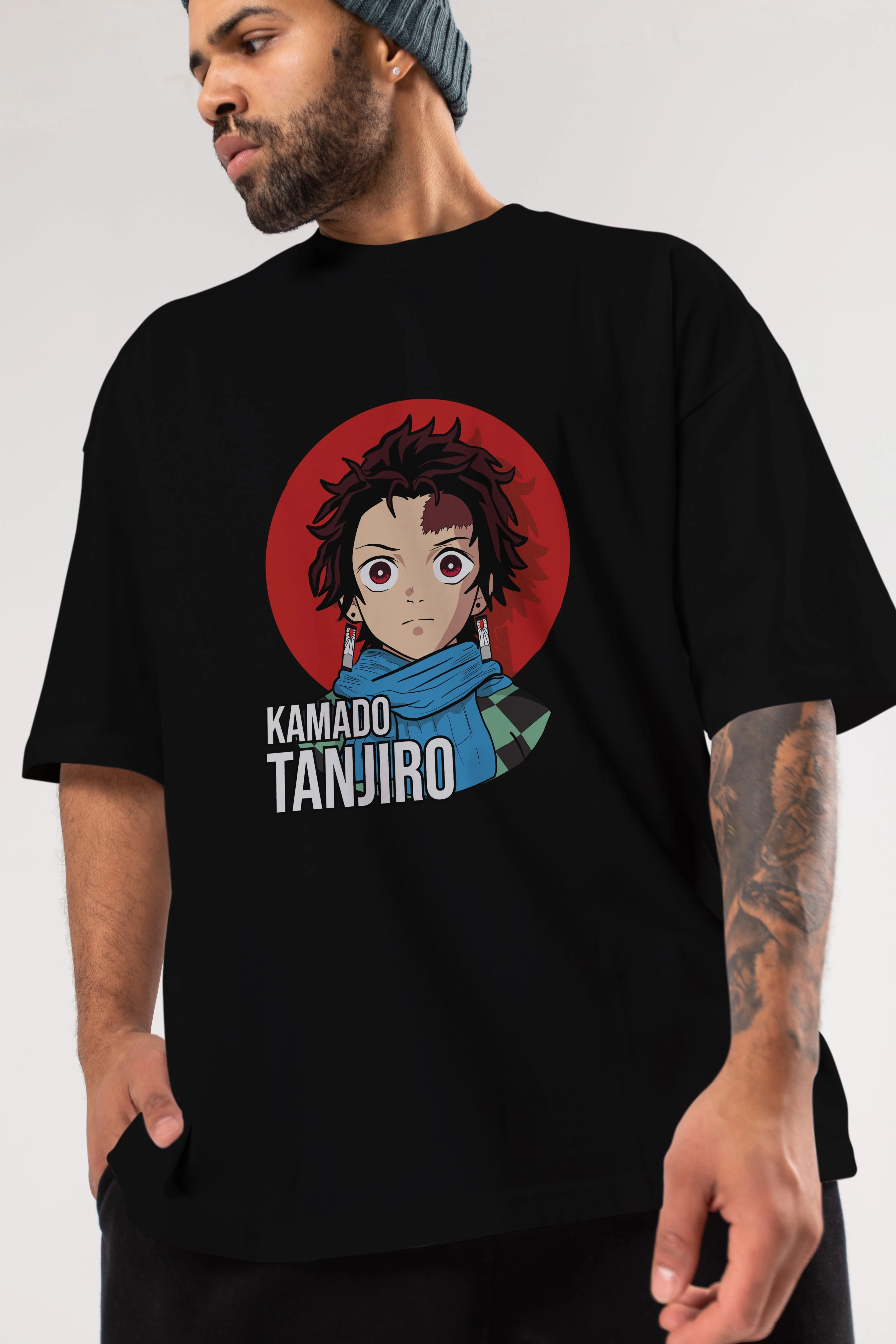 TANJIRO KAMADO Anime Ön Baskılı Oversize t-shirt %100 pamuk Erkek Kadın Unisex