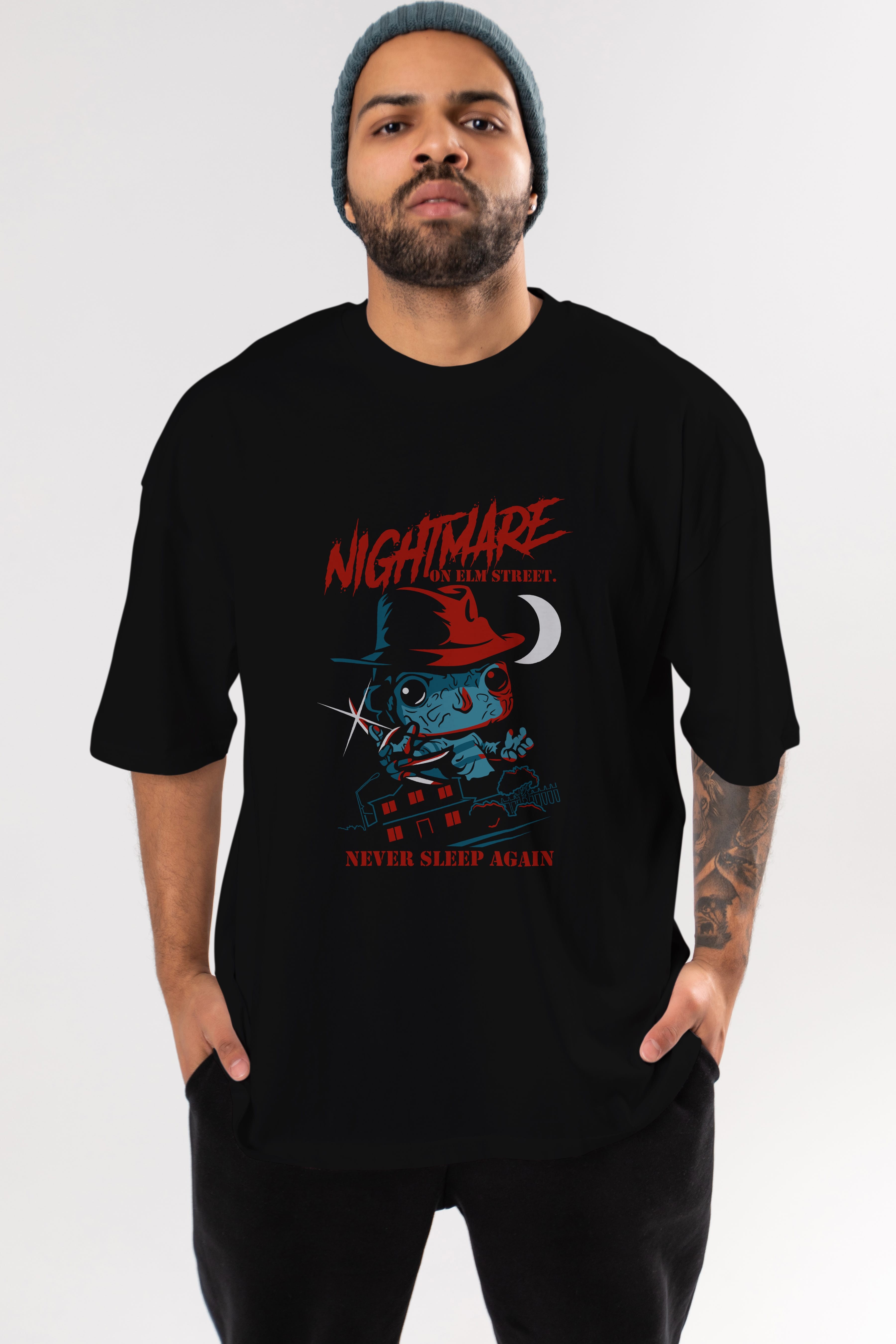 Nightmare Elm Sokağı Ön Baskılı Oversize t-shirt Erkek Kadın Unisex %100 Pamuk Bisiklet Yaka tişort