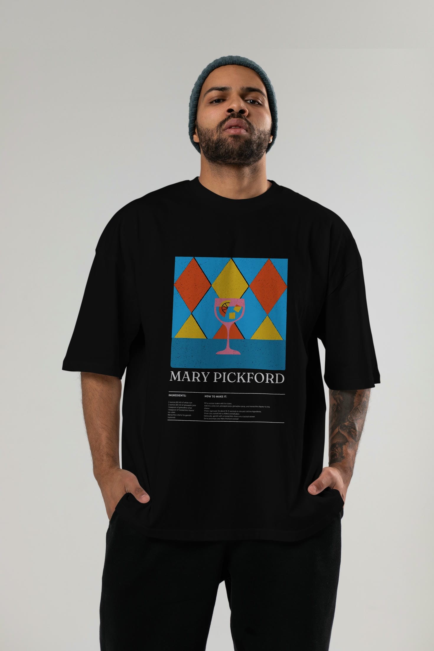 Mary Pickford Kokteyl Ön Baskılı Oversize t-shirt Erkek Kadın %100 Pamuk Bisiklet Yaka tişort
