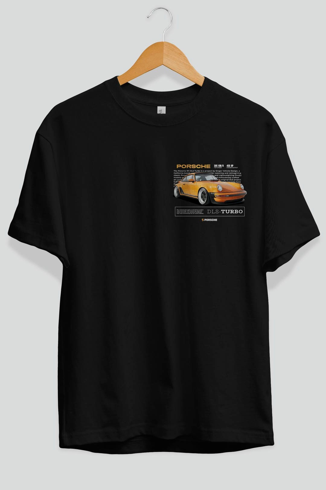 PORSCHE DLS-TURBO Ön Sol Baskılı Oversize t-shirt Erkek Kadın Unisex %100 Pamuk Bisiklet Yaka tişort