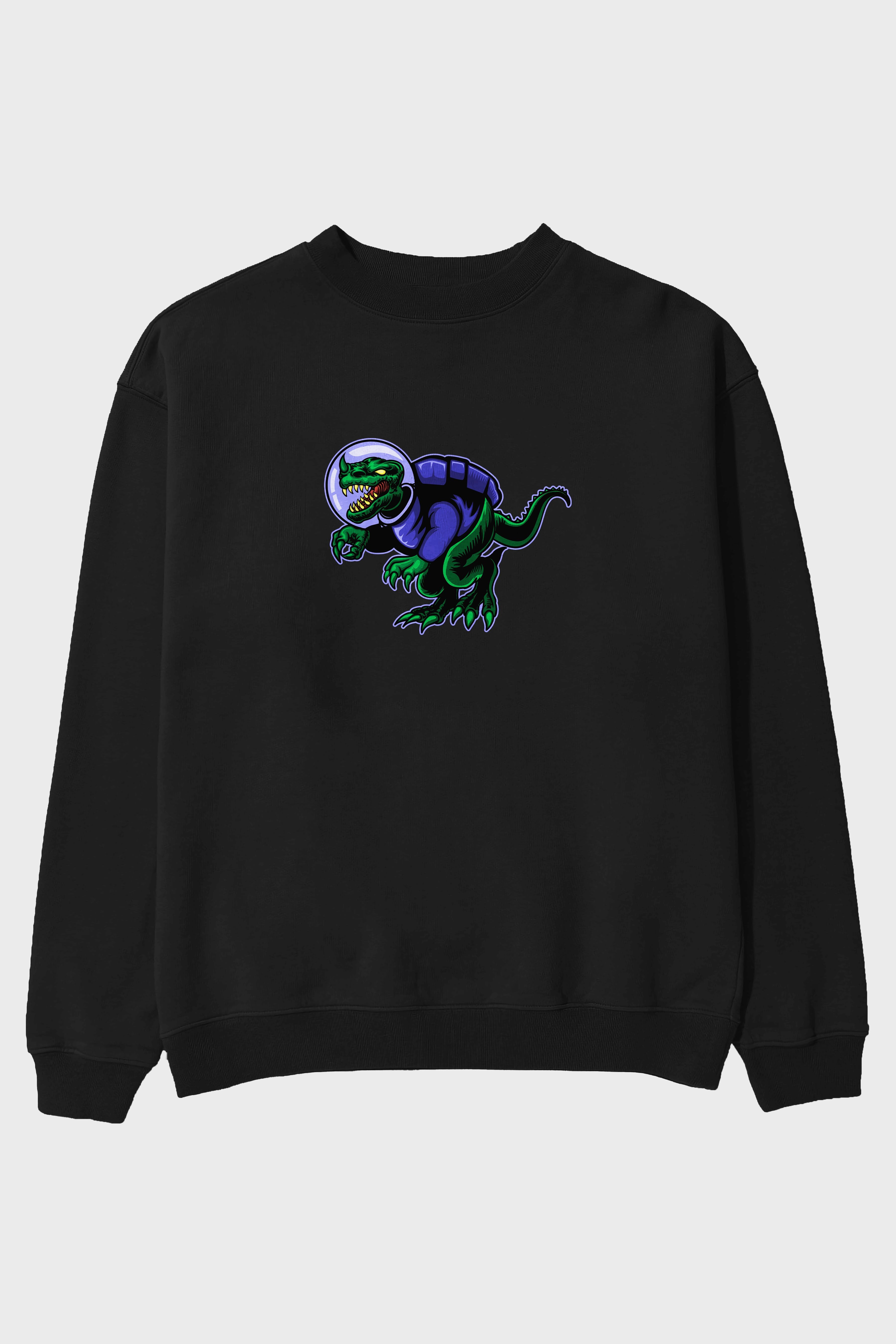 Space Dino Ön Baskılı Oversize Sweatshirt Erkek Kadın Unisex