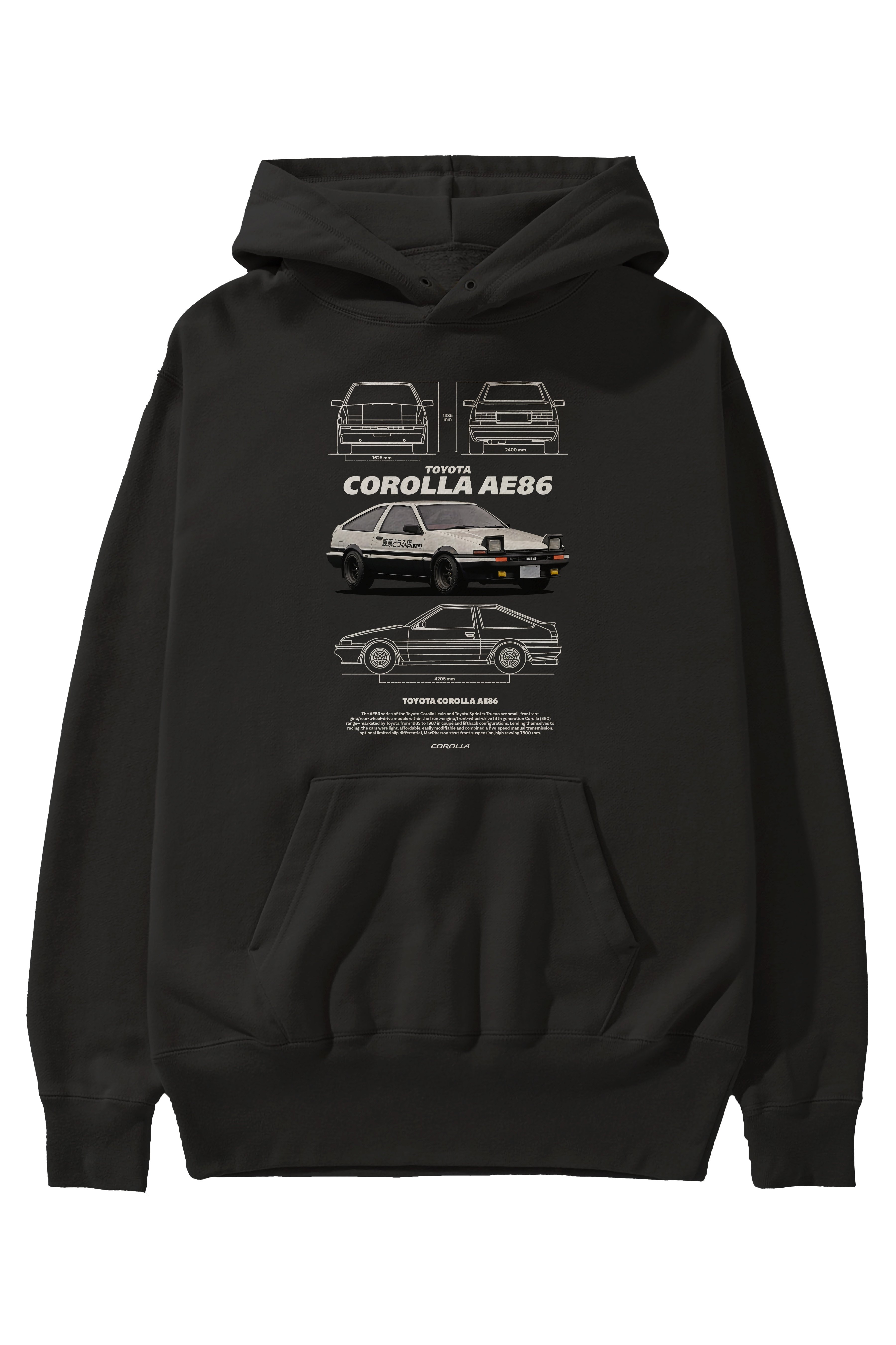 Toyota COROLLA AE86 1 Ön Baskılı Hoodie Oversize Kapüşonlu Sweatshirt Erkek Kadın Unisex