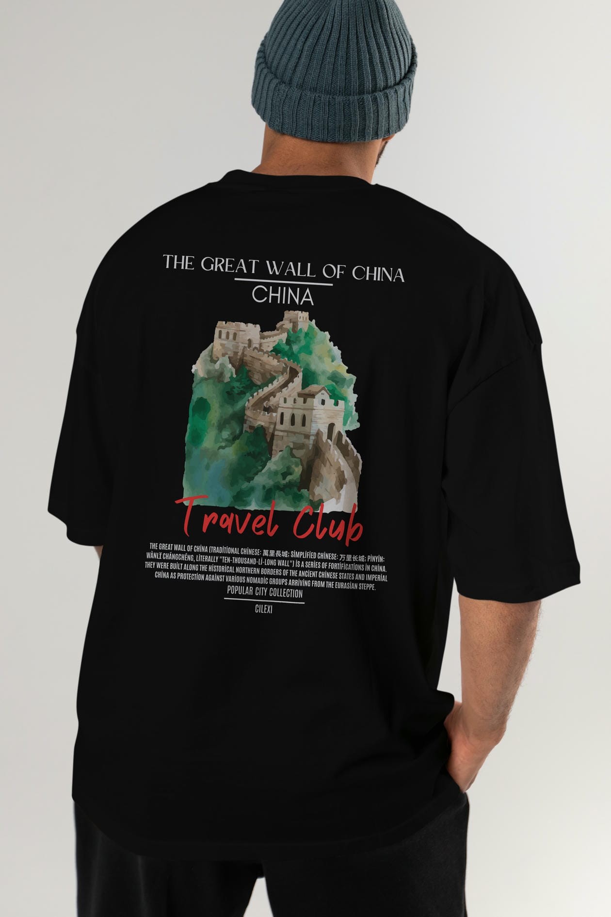The Great Wall Of China Arka Baskılı Oversize t-shirt Erkek Kadın Pamuk Bisiklet Yaka tişort