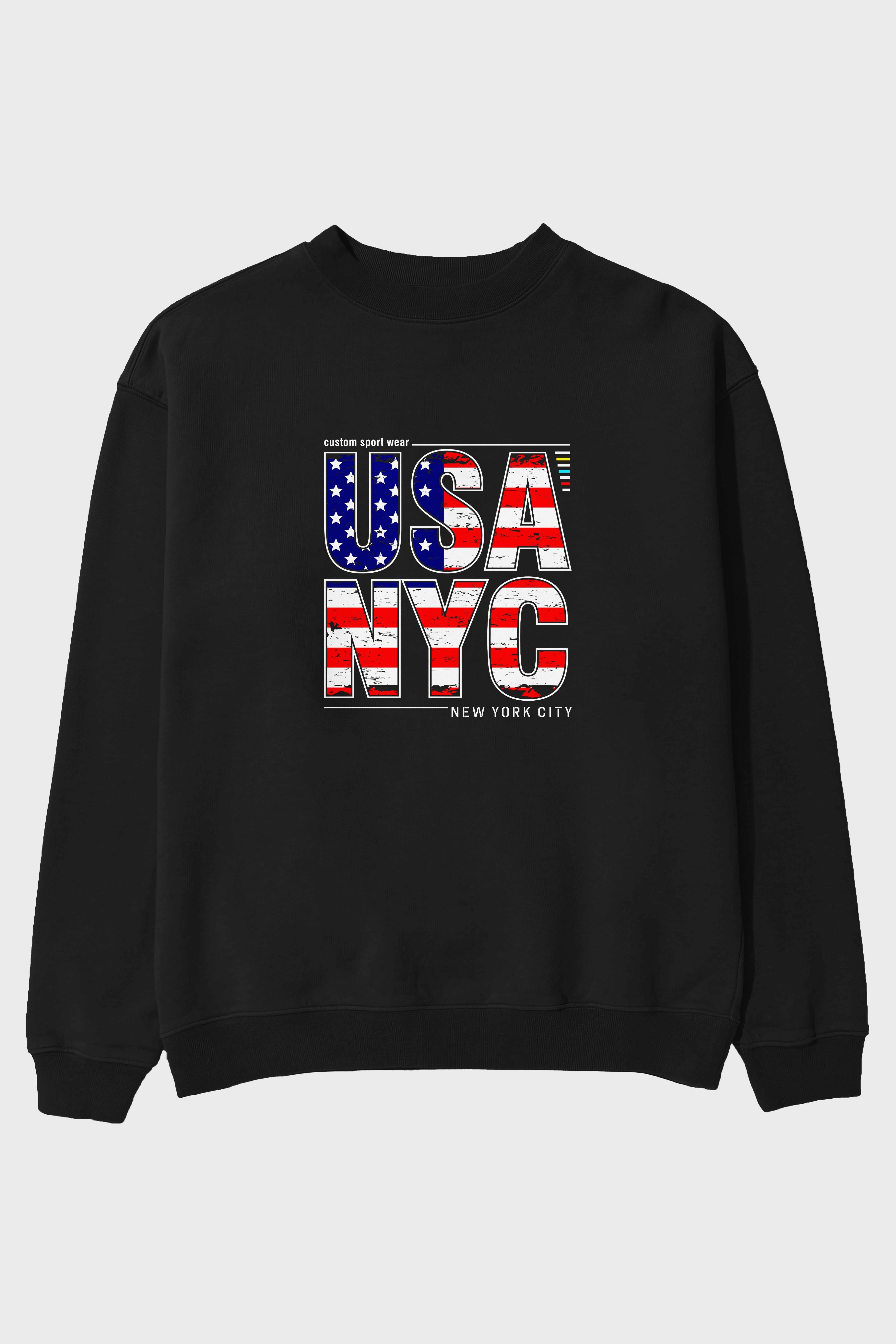 Usa NYC Ön Baskılı Oversize Sweatshirt Erkek Kadın Unisex