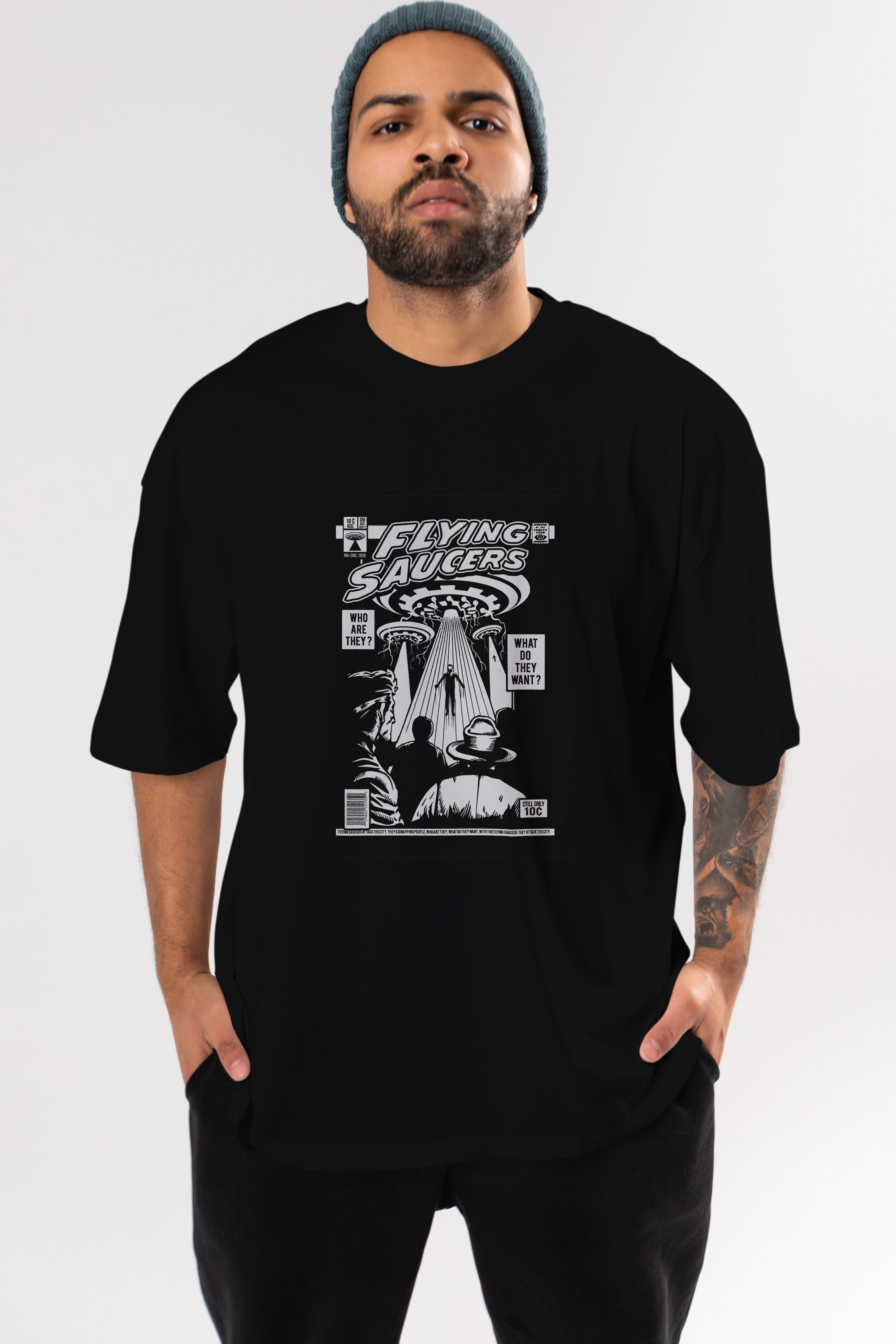 UFO Ön Baskılı Oversize t-shirt Erkek Kadın Unisex %100 Pamuk tişort