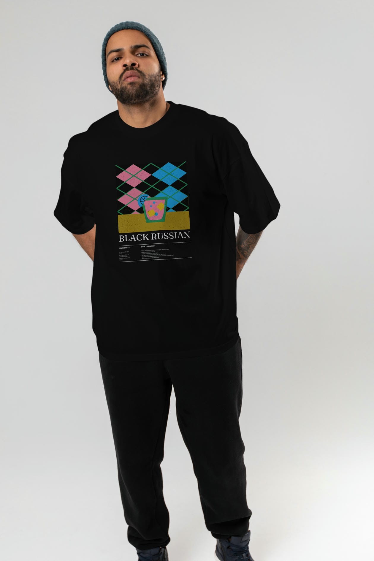 Black Russian Kokteyl Ön Baskılı Oversize t-shirt Erkek Kadın %100 Pamuk Bisiklet Yaka tişort