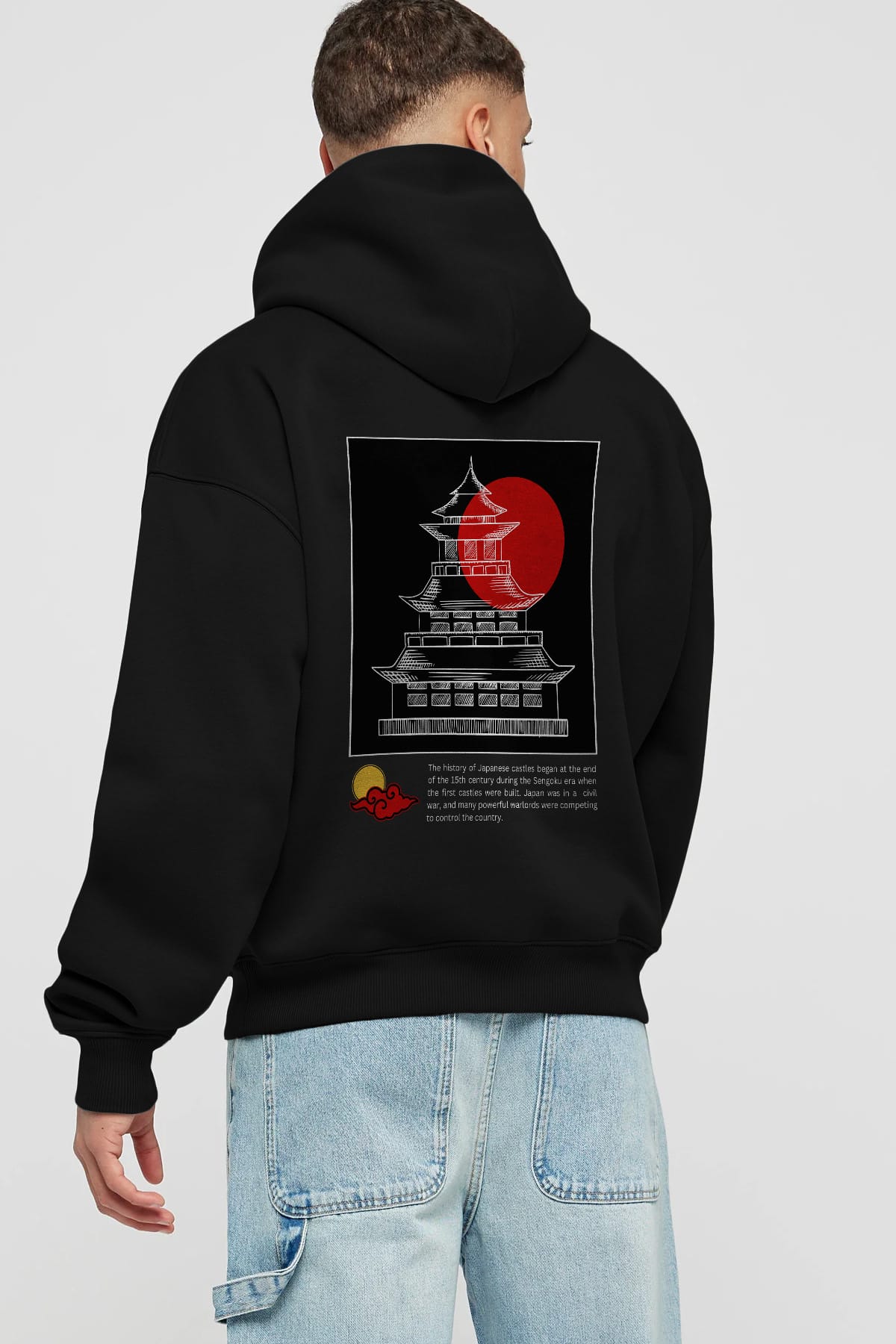 Retro Japanese Arka Baskılı Oversize Hoodie Kapüşonlu Sweatshirt Erkek Kadın Unisex